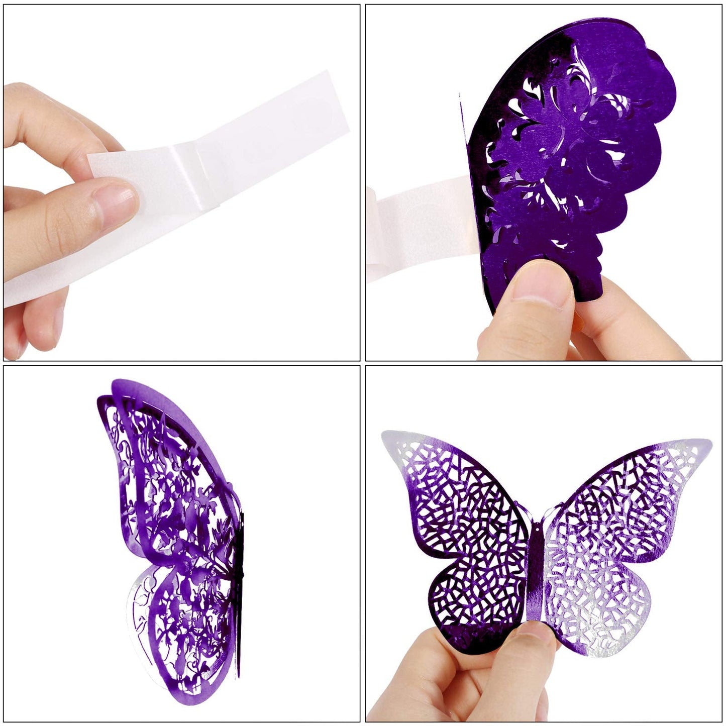 Bememo 72 Pieces 3D Butterfly Wall Decals Sticker Decal Wall Decor Art Decorative Sticker 3 Sizes for Room Offices Bedroom Bathroom Living Room Decor(Purple)