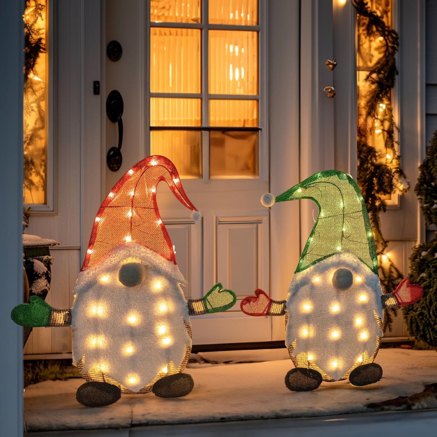 TW SHINE Set of 2 Lighted Christmas Gnomes Decorations, 50L 2 FT Stack-able Gnome Christmas Decor for Indoor Outdoor Festive Xmas Holiday Garden Yard Lawn