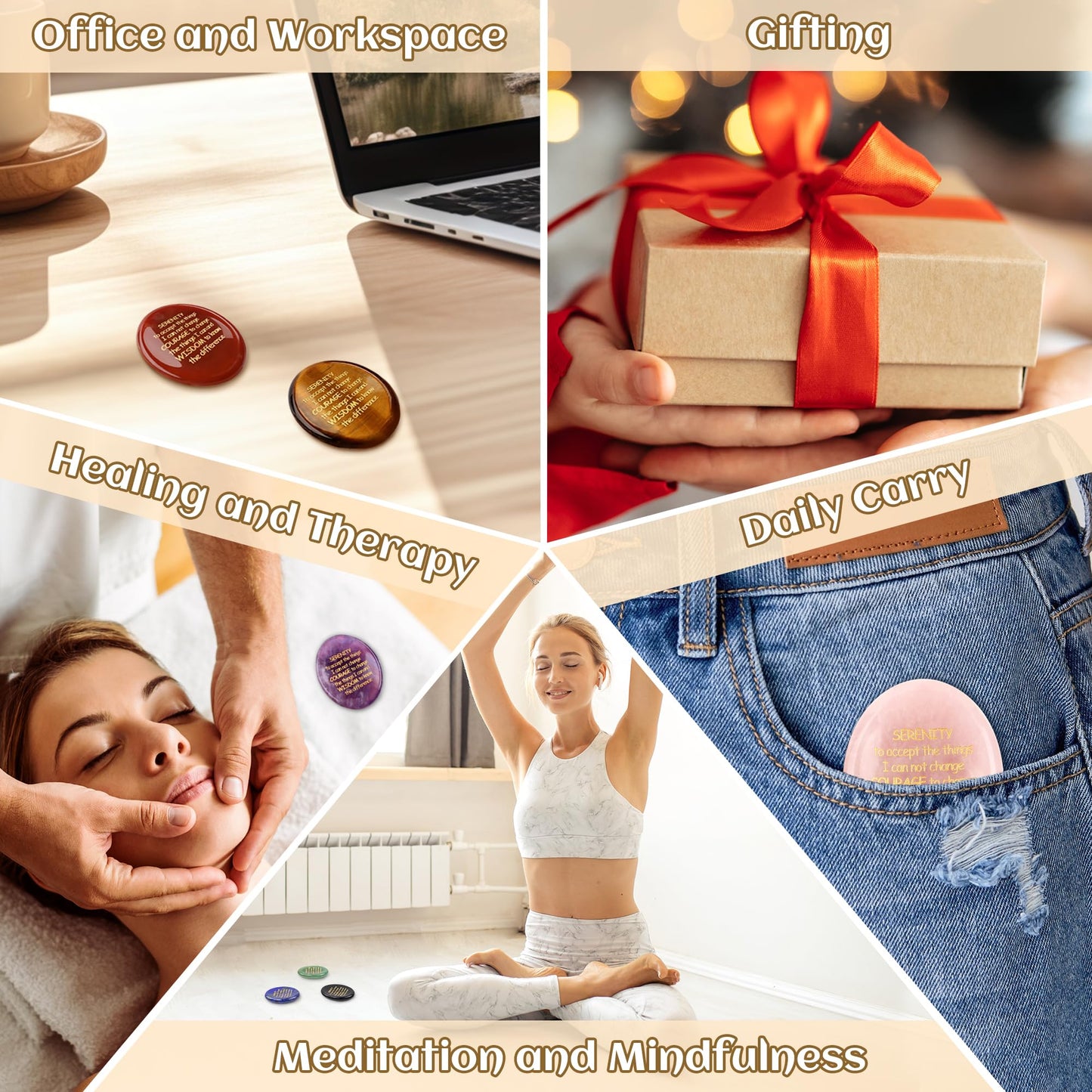 QINJIEJIE Serenity Prayer Red Carnelian Agate Crystal Healing Stones Worry Stones for Anxiety Engraved Inspirational Stones Anxiety Relief Items Encouragement Gifts for Women Friends Teacher