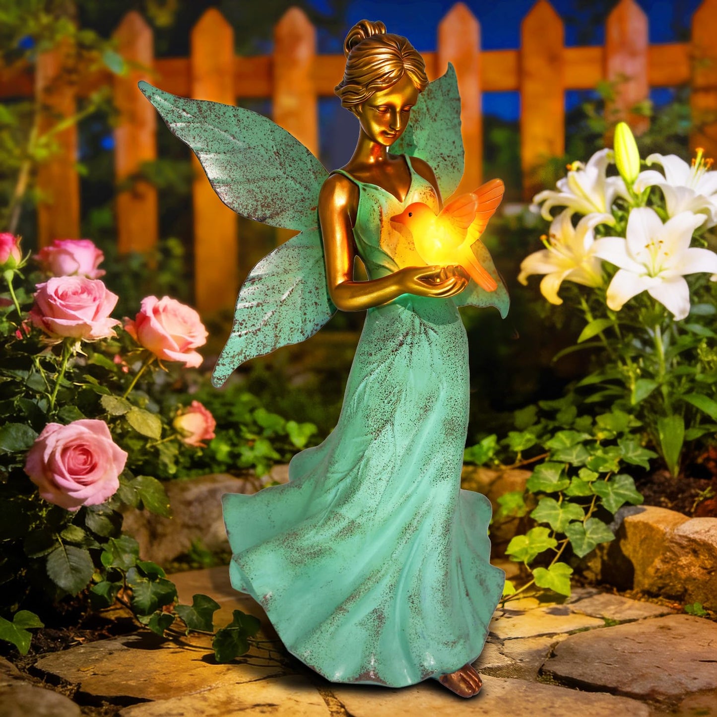Solar Angel Garden Statues, Outdoor Solar Lights Waterproof, Birthday Gifts for Mom Women Mother's Day, Garden Figurines for Yard Decor Patio Porch Lawn Ornaments