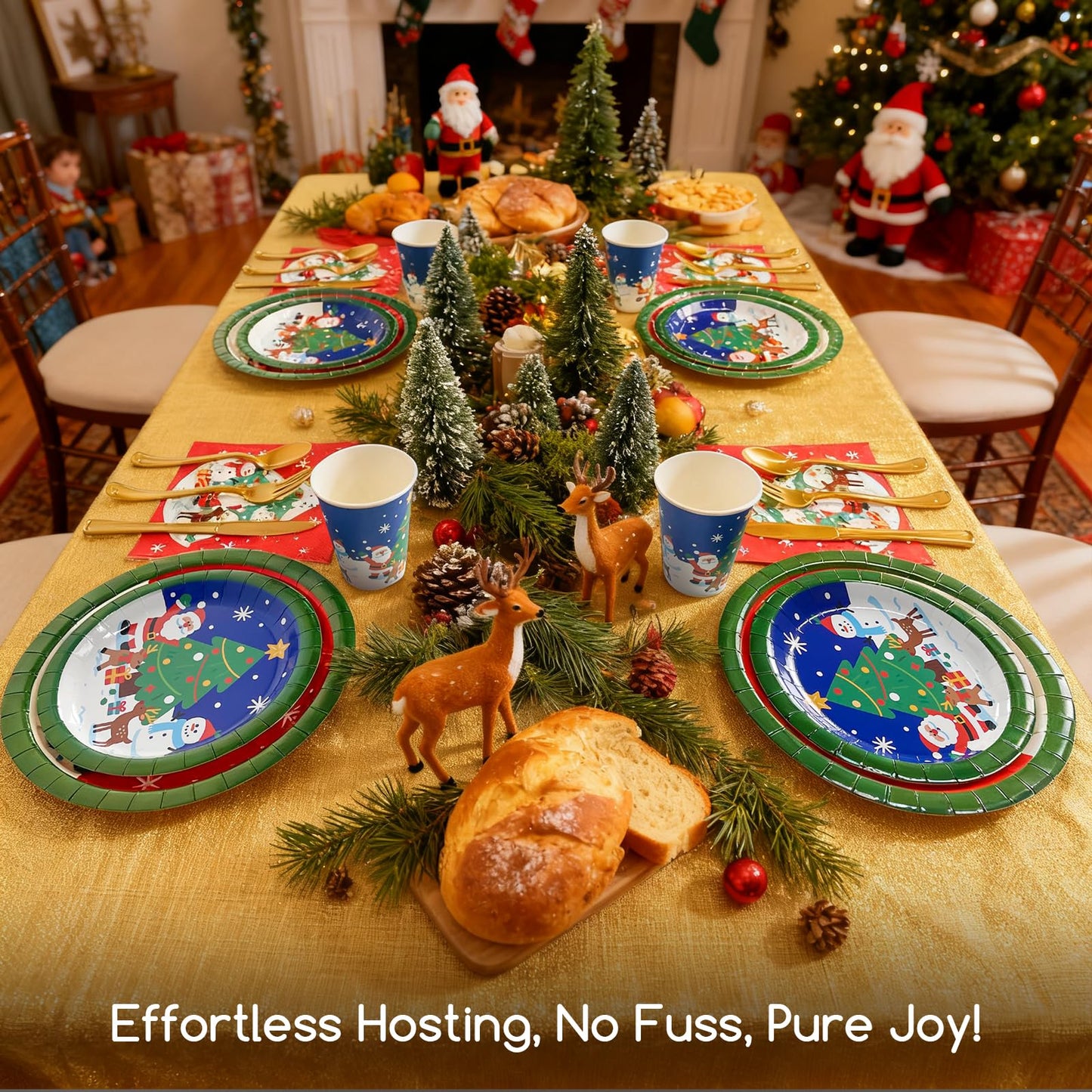 Christmas Paper Plates Disposable w/Napkins Cups & Cutlery, 50 Serves Santa Dinner Plates Sets, Heavy Duty Christmas Plates Disposable Supplies for Family, Winter Holiday Party Decrorations 175 pcs