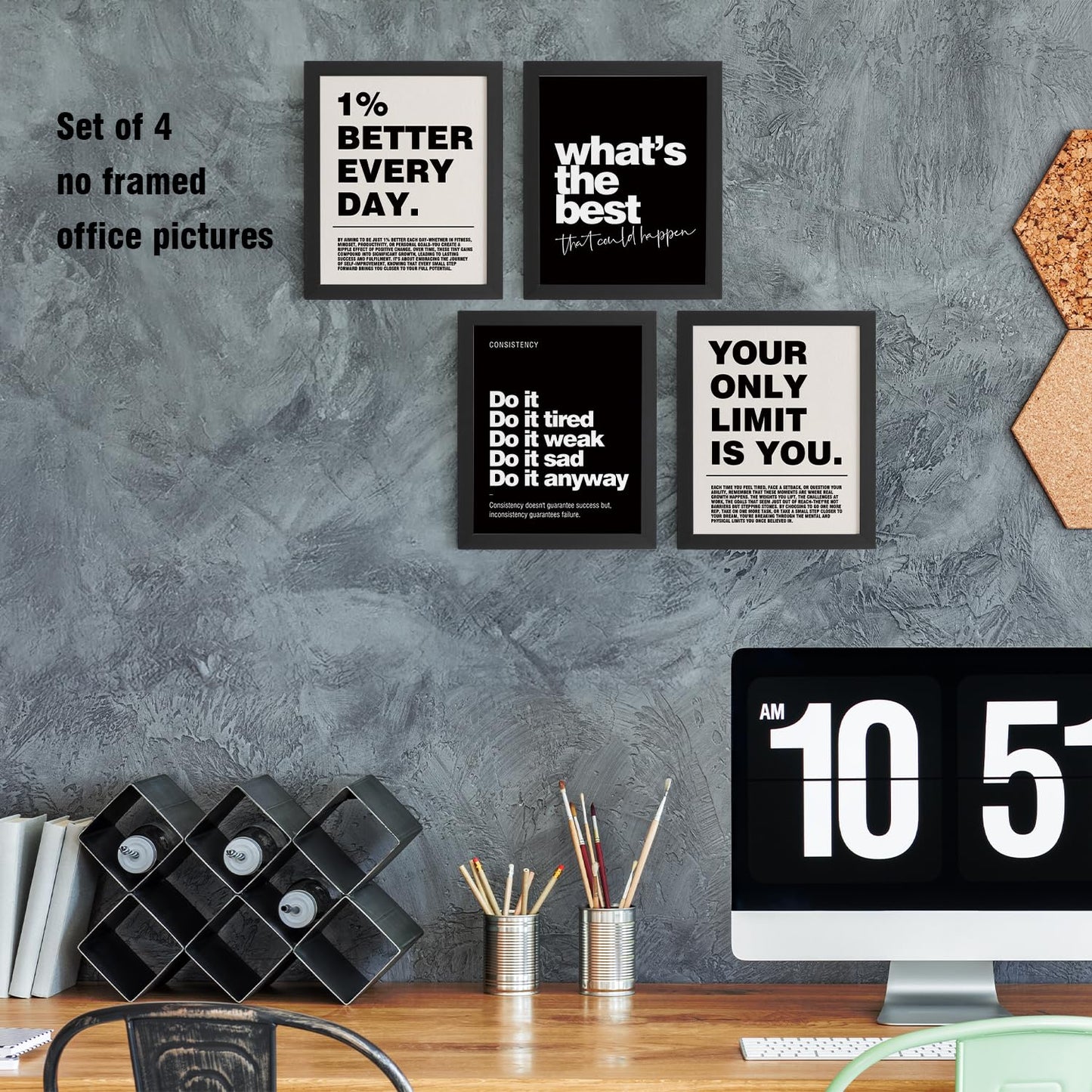 DSHFG Motivational Inspirational Office Wall Art Decor Prints Set of 4, Black Motivational Wall Decor Trendy Retro Posters for Office Home Decor, 8x10 Unframed