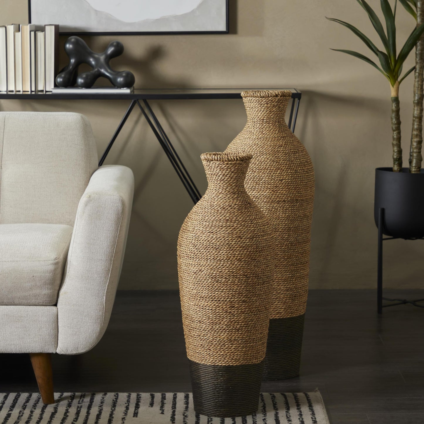 Deco 79 Seagrass Handmade Decorative Vase Tall Woven Floor Centerpiece Vase, Vase for Home Decoration 10" x 10" x 28", Brown