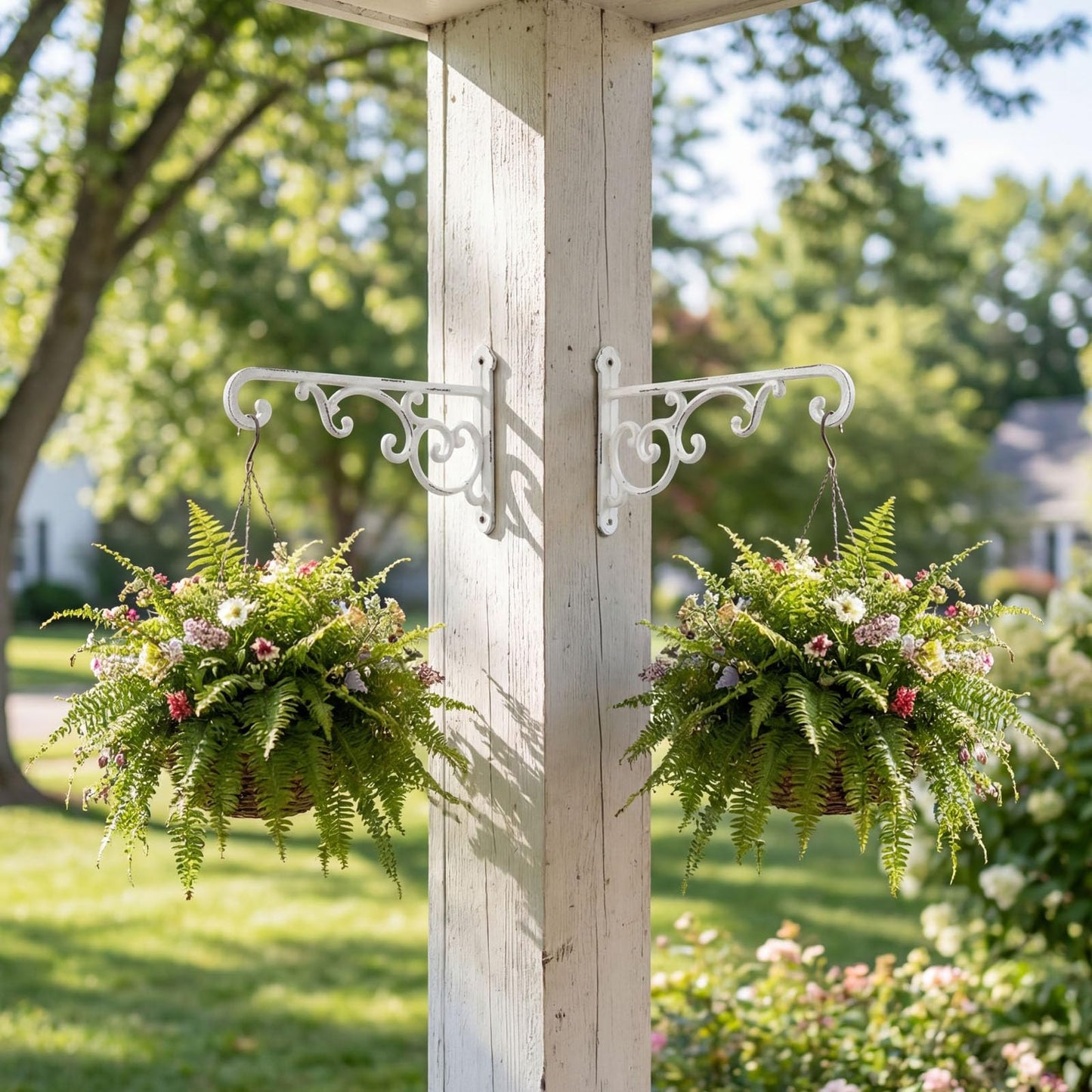 Facaler Heavy-Duty Cast Iron Plant Hanging Brackets, 11.5" Wall Mount Hanger for Planters, Bird Feeders, Lanterns, Outdoor & Indoor Use, Set of 2 with Mounting Hardware (White, 2-Pack‌)
