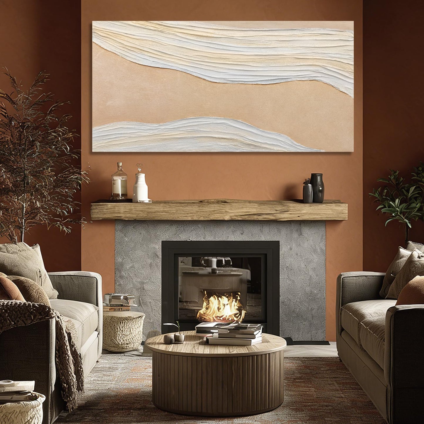 Dolidoteart Beige White Canvas Wall Art, Large Wall Art for Living Room, Hand Painted Abstract Oil Painting, Oversized Horizontal Wall Decor for Bedroom Office, 29x58 Inch