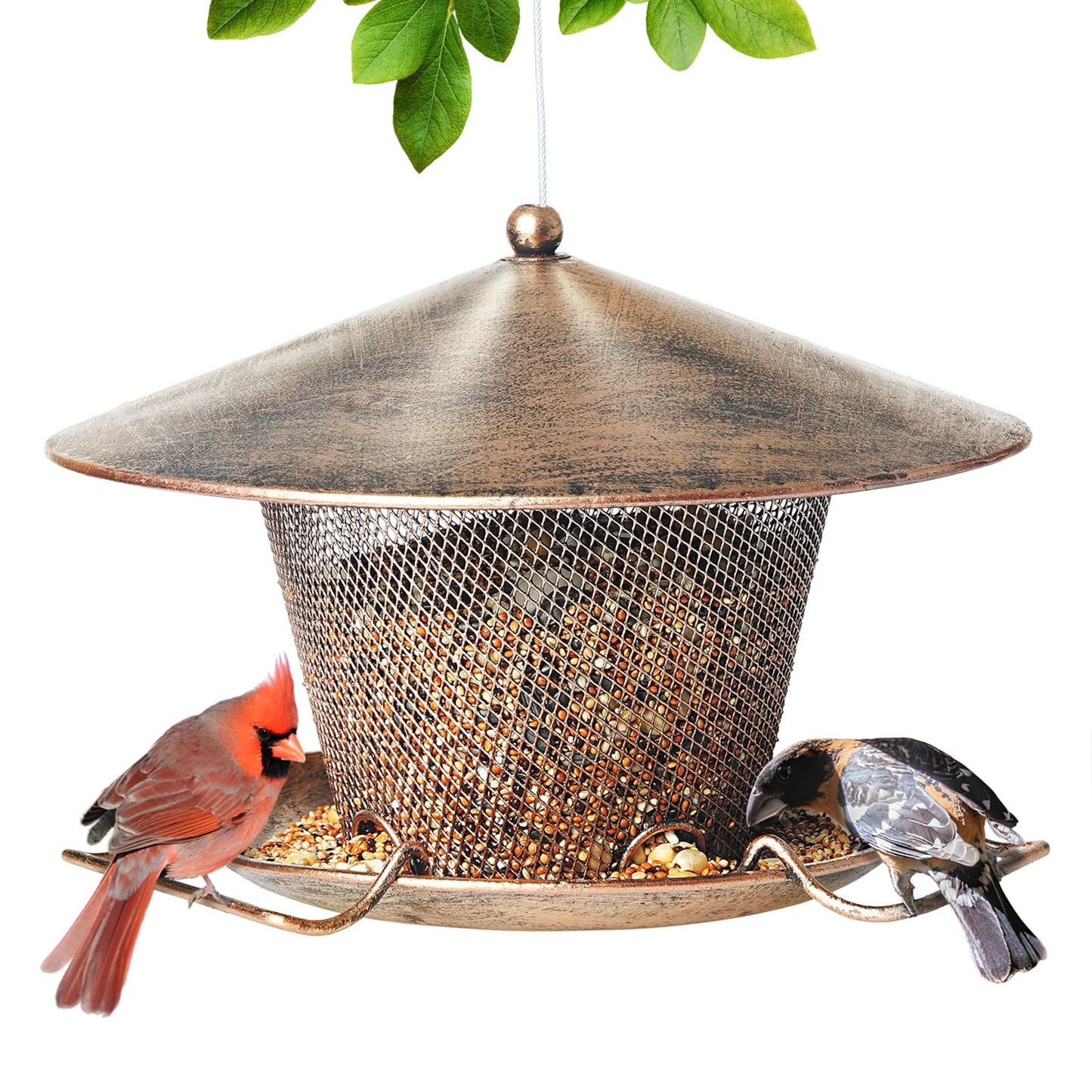 Samhe Bird Feeder for Outdoor, Rainproof Weatherproof Metal Hanging Wild Bird Feeder with 9.8" Roof 3 LBs Seeds Capacity, Easy to Clean & Refill