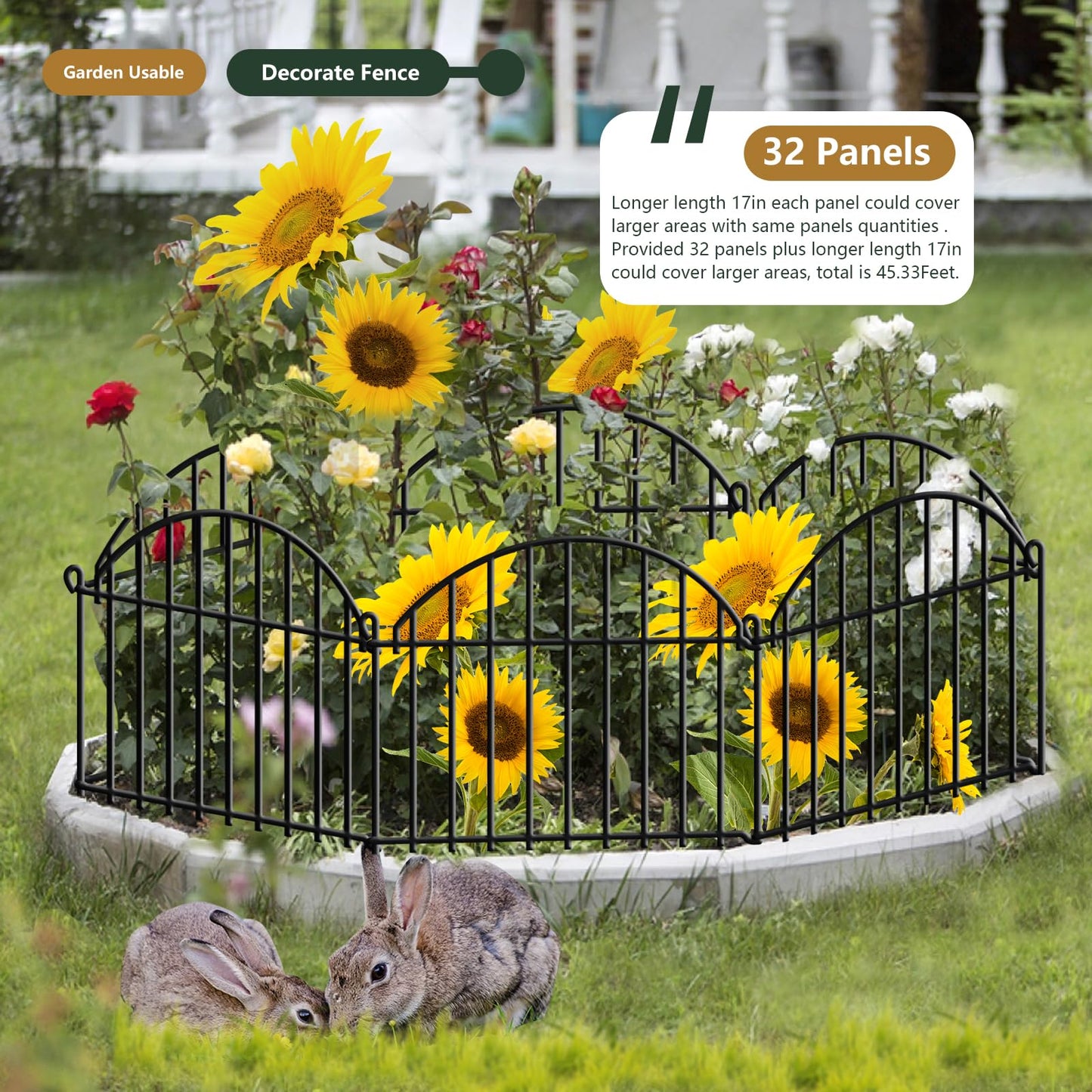 32 Panels Garden Fence, 45ft x 20in Animal Barrier Fences for Rabbits Dogs, Rustproof Metal Gardens Border Fencing, Arched Decorative Flower Bed Edging Barriers for Outdoor Yard Patio