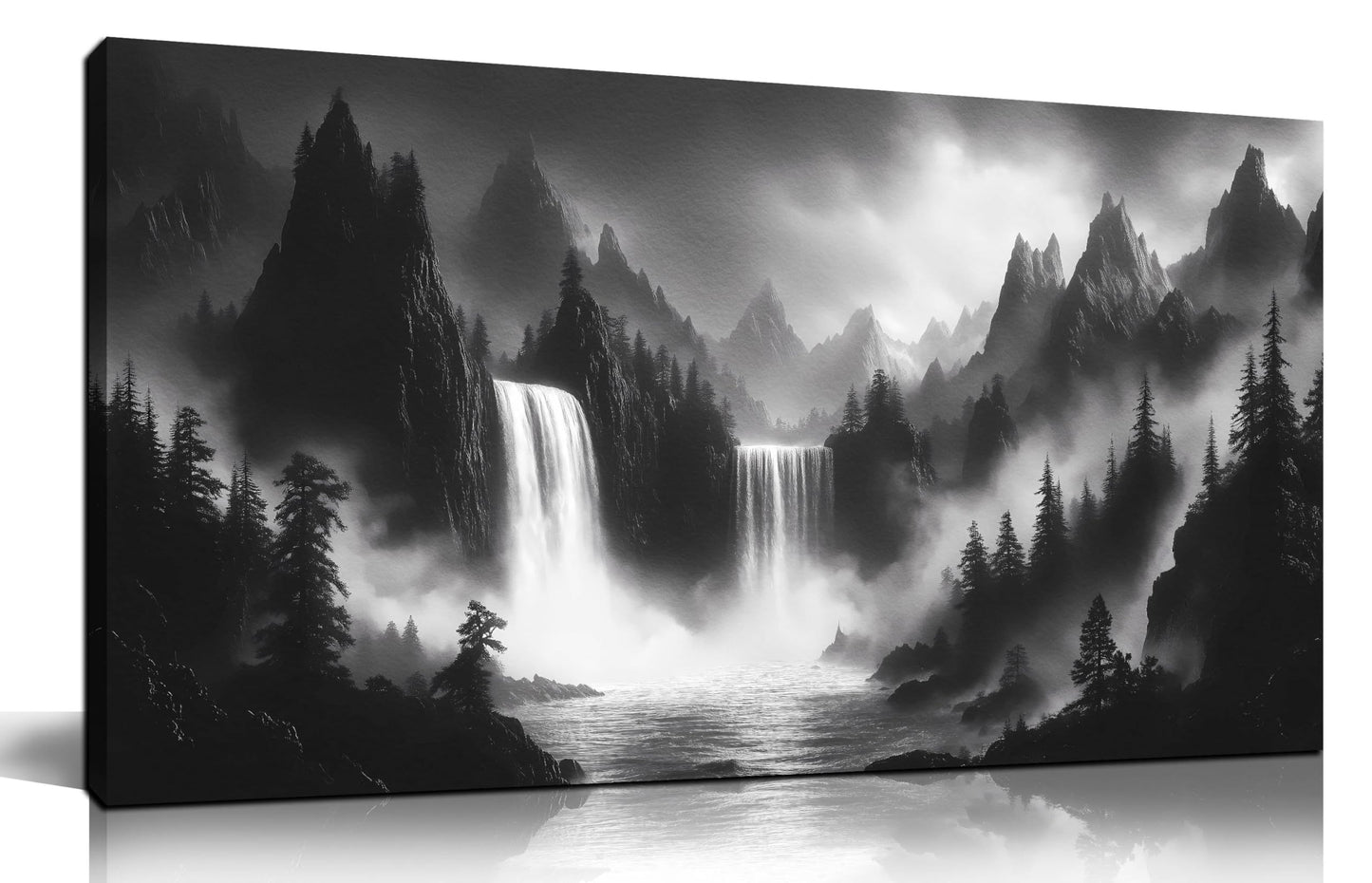 HUBOSKN Mountain Wall Pictures for Living Room Decor - Black and White Wall Art Bedroom - Waterfall Canvas Wall Art for Office Size 20" x 40"