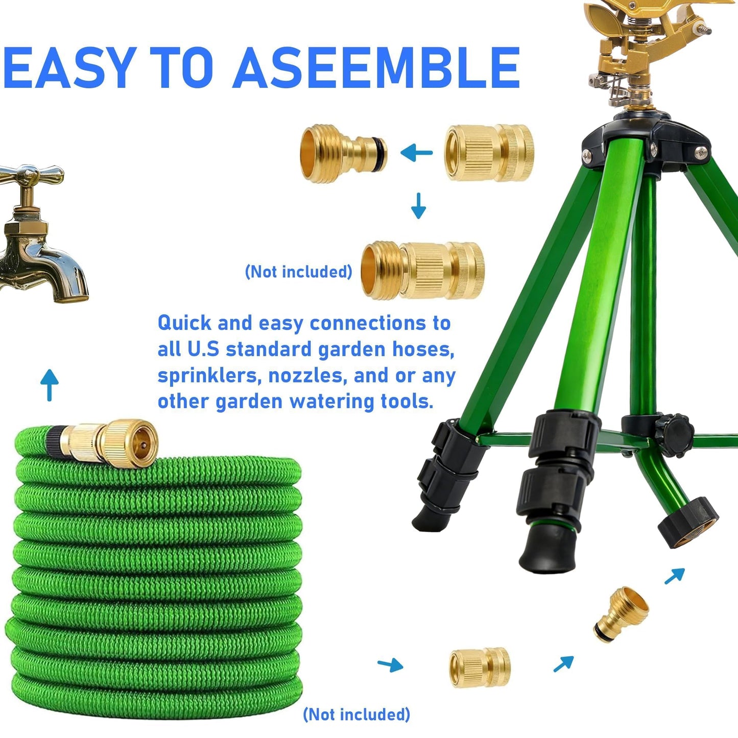 Hourleey Impact Sprinkler on Tripod, Rotating Water Sprinklers for Yard Lawn and Garden, Heavy Duty 360 Degree Irrigation Sprinkler with Zinc Head and 3/4" Connector for Outdoor