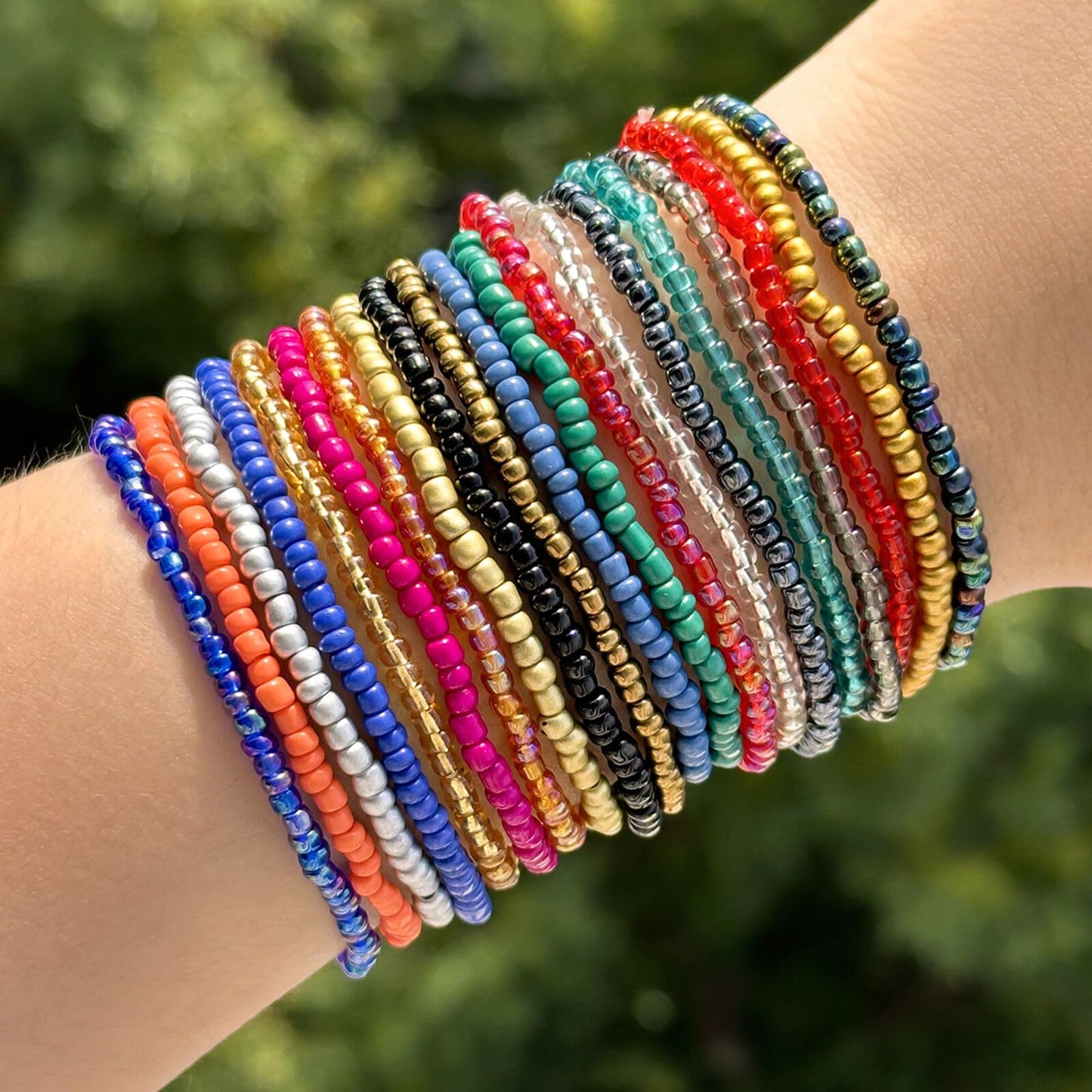 16-30Pcs Handmade Bohemian Colorful Crystal Seed Beads Stackable Adjustable Elastic Stretch Multilayerd Bracelets for Women Summer Vacation Beach Boho Bangle Jewelry-mix 2