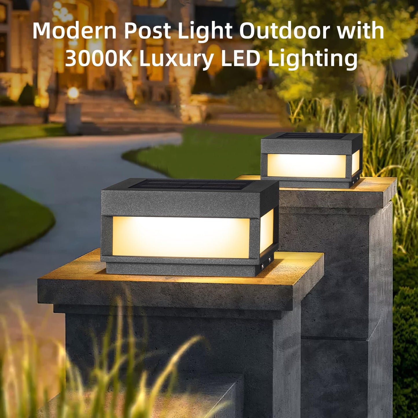 PAKEDANDUN Outdoor Solar Post Light, 7.87" Square Pillar Column Lights Solar Powered, Modern Fence Post Lamp Outside Lights Waterproof, 3000K Luxury LED Solar Lantern for Patio Gate Garden Decoration