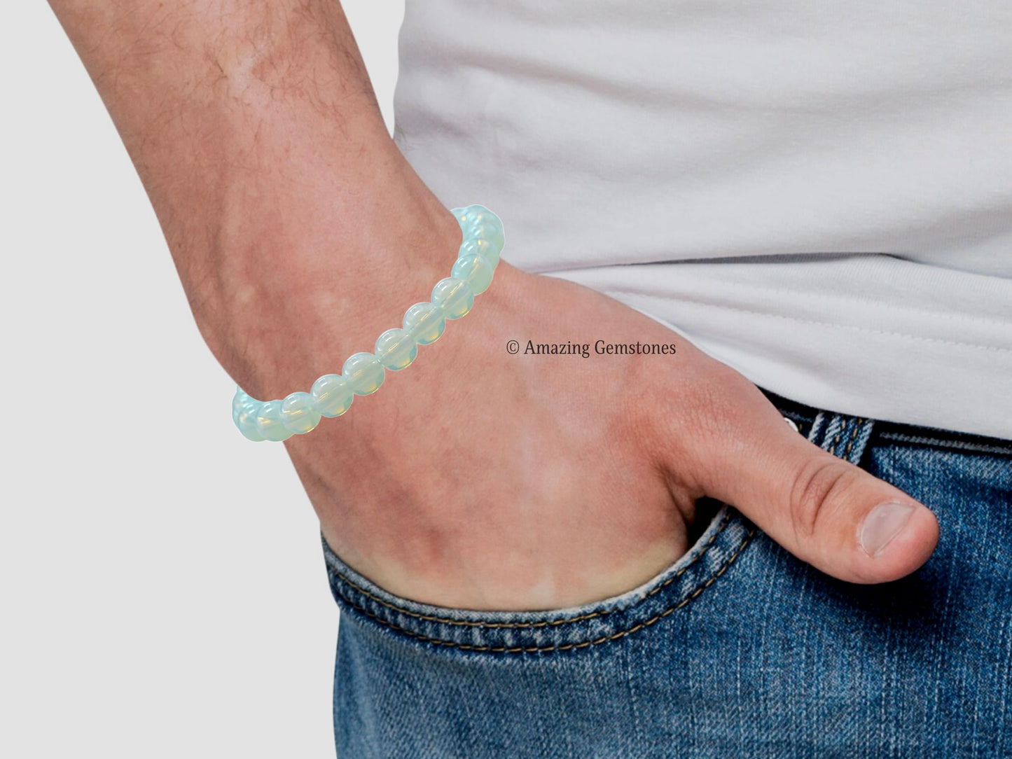 Amazing Gemstone Crystal Bracelet for Women Men's Gifts - Protection Healing Crystal Bracelet - 8mm Gemstone Beaded Stretchable Bracelet Pulseras Para Hombres Mujer Stocking Stuffers Mothers Day Gift (Opalite)