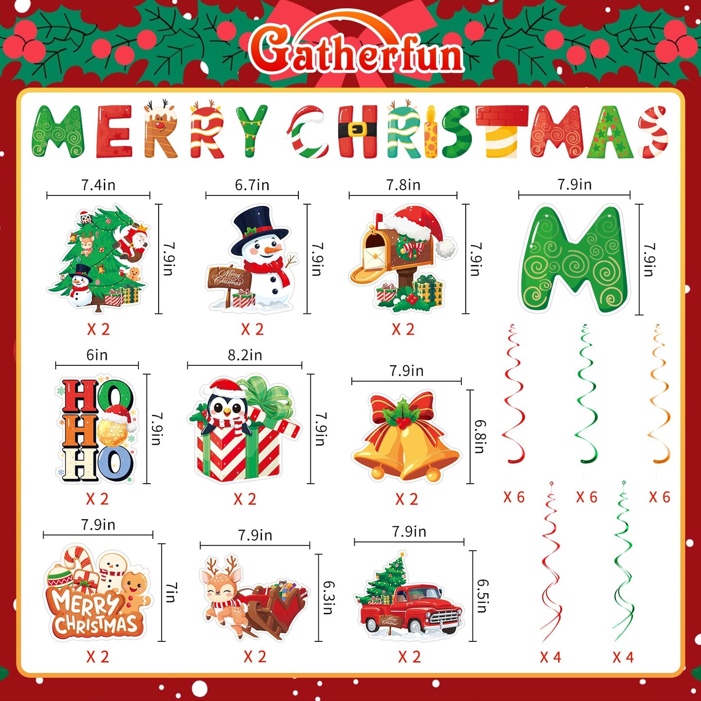 Christmas Decor Set: Banner & Hanging Swirls - for Home, Office, Classroom Indoor Christmas Party Decorations