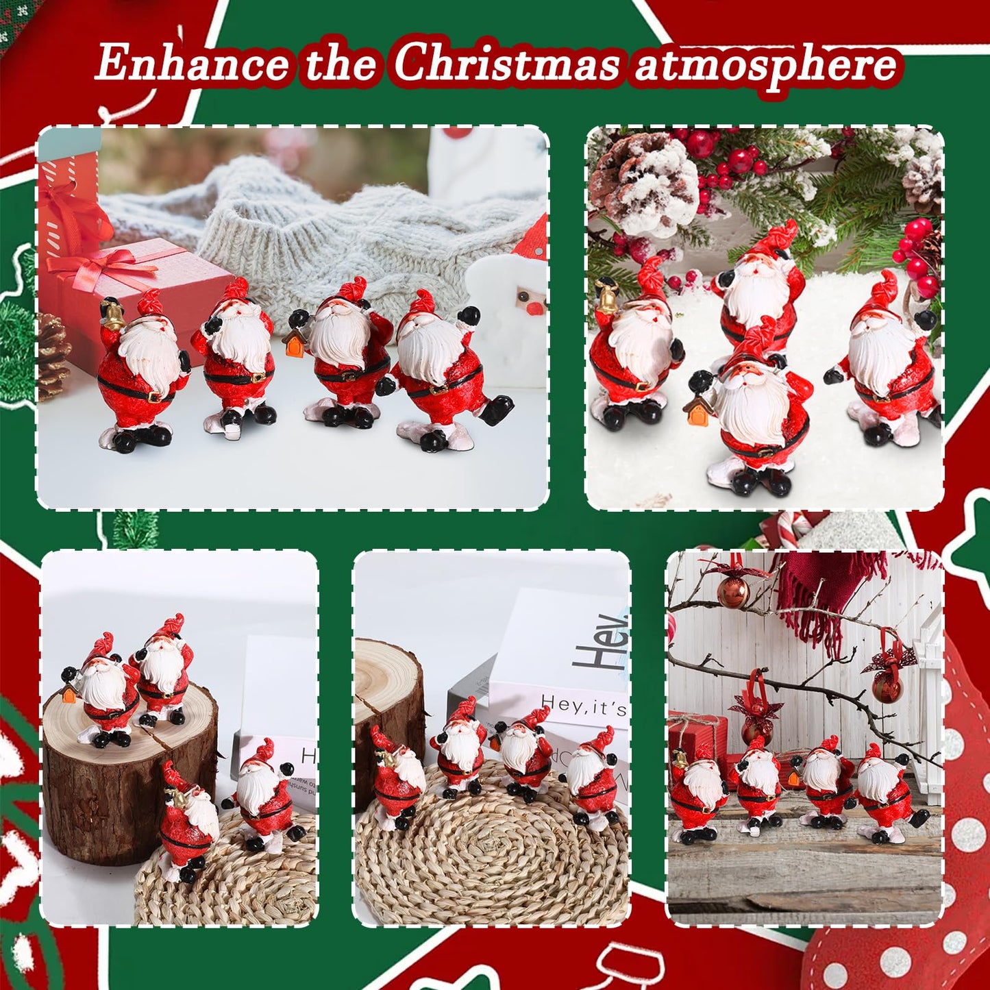 4 PCS Santa Claus Christmas Figurines, Mini Statue Ornaments Christmas Miniature Ornament Resin Santa Figurines for Xmas Tabletop Decoration Party Supplies (Santa Claus Set)