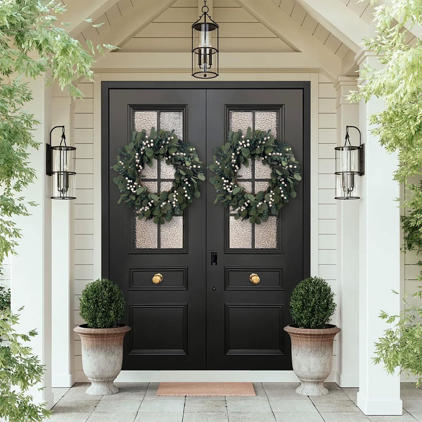 YIYSONRK 26" Preserved Eucalyptus Wreath for Front Door Large Wreaths Natural Eucalyptus Real Touch Everlasting Summer/Spring/Fall Wreath Fresh Green Environmentally Friendly Decor for Home