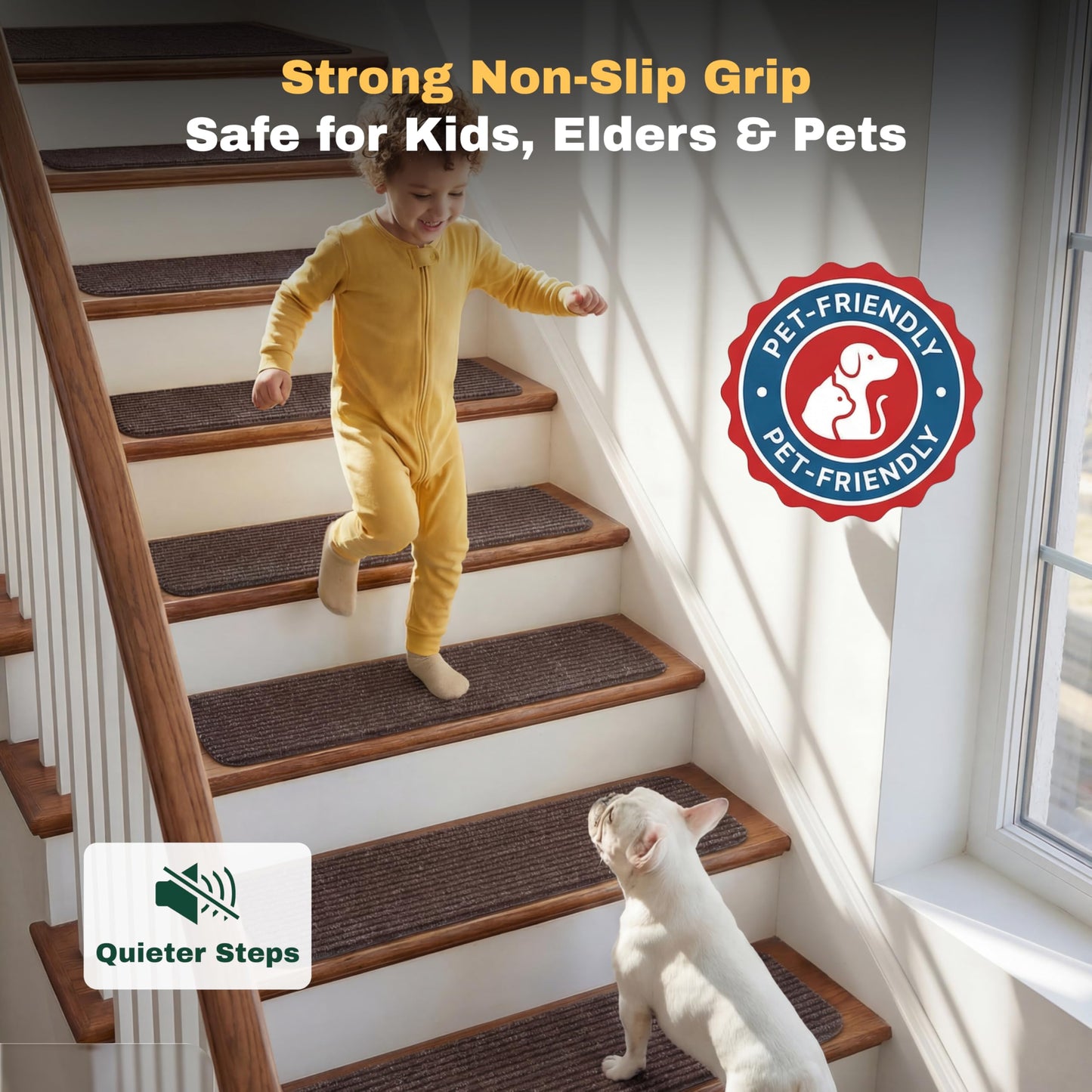MBIGM Non-Slip Carpet Stair Tread Mat 30" x 30" Landing Rug-Matching Mat Non-Skid Safety Rug Slip Resistant - Brown