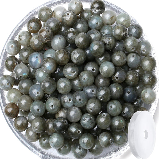 QINJIEJIE 100PCS Grey Labradorite Stone Beads 8mm Natural Beads Round Loose Gemstone Bead for Bracelet Beading Crystal Jewelry Making DIY Necklace Earrings 0.32"