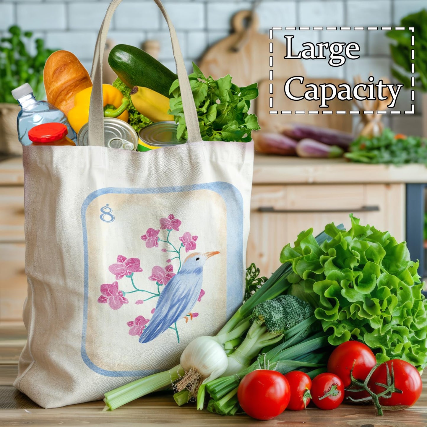 APJYM Chinoiserie Floral Bird Mahjong Tote Bag, Mahjong Gifts for Women Canvas Tote Bags, Gifts for Mah Jong Players Lovers Reusable Grocery Shopping Bags