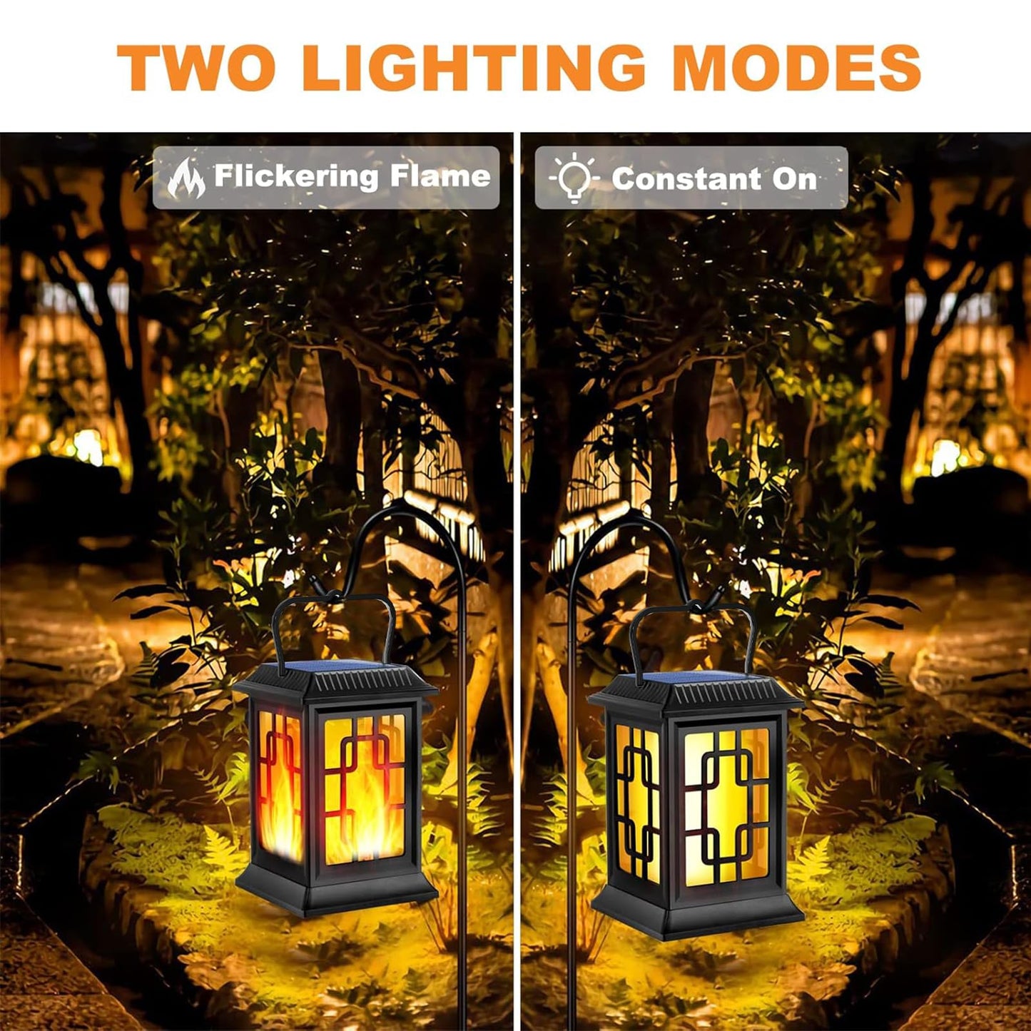 Ollivage Solar Lanterns Outdoor Waterproof Hanging Solar Lanterns Garden Lights Solar Powered Flame Lights LED Lights for Patio Pathway Deck Yard (2 Pack)