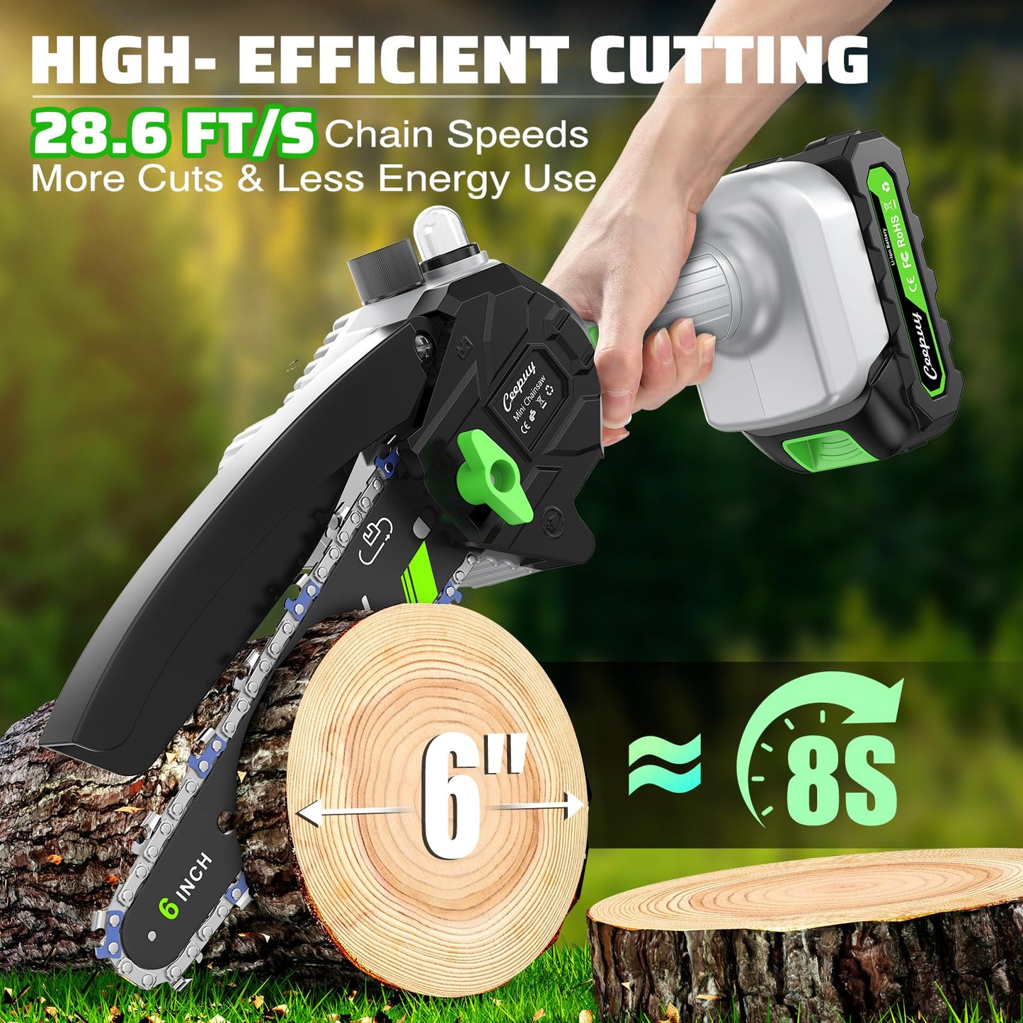 CEEPUY Mini Chainsaw Cordless,6 Inch Portable Electric Chainsaw with Automatic Oiler/Security Lock/Battery Powered Small Handheld Saw for Trees Branches Trimming,Wood Cutting, Gifts for Men Women