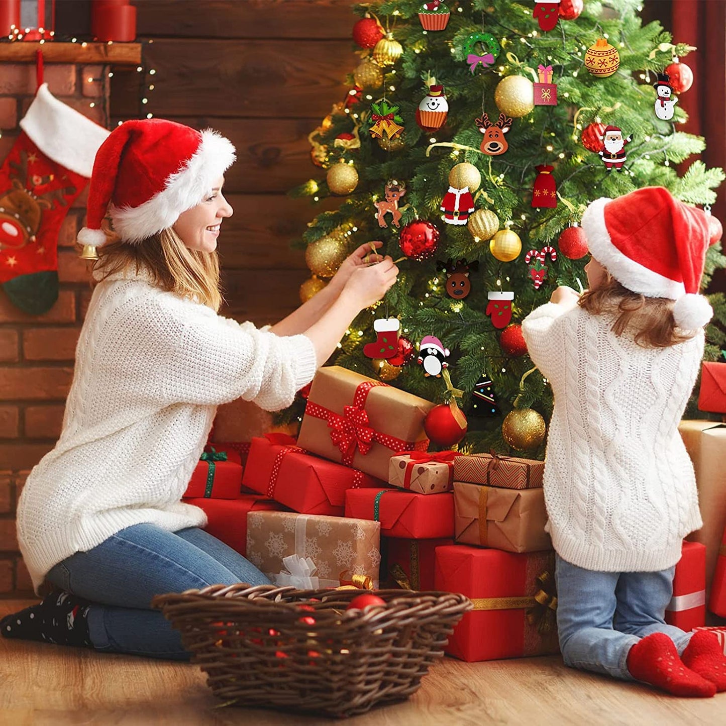 38 Pcs Mini Christmas Ornaments, Wooden Christmas Hanging for Mini Tree Decorations Small Christmas Ornaments Resin Miniatures for Craft Christmas Decor (38pcs)