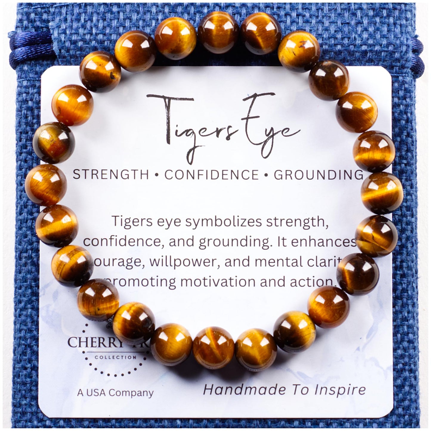 Cherry Tree Collection – Handmade Crystal Bracelets with Tiger’s Eye and 7 Other Gemstones for Men & Women – 8mm Beaded Bracelet for Healing, Protection & Positive Energy–(Small)