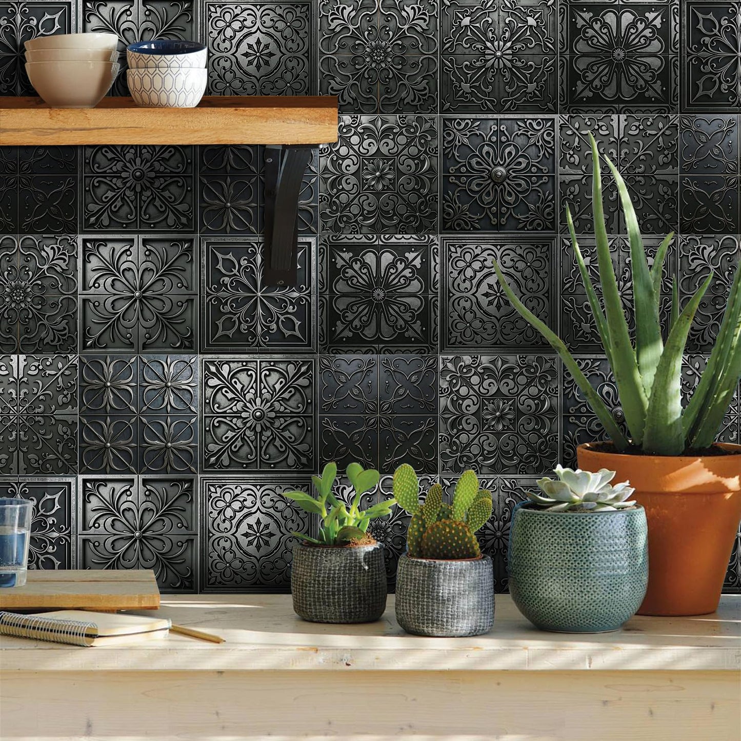 VICCI 12Pcs Tile Stickers 5.9"x5.9" Wall Decals Removable Kitchen Backsplash Peel and Stick Wall Tiles for Bathroom Includes Gift Box