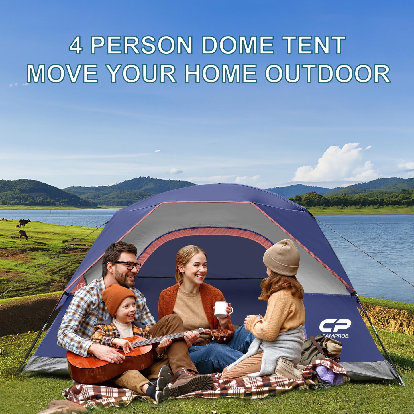 CAMPROS CP 4 Person Camping Tent, Waterproof Dome Tent with Rainfly, Easy Setup Portable Tent with Mesh Window & Carry Bag for Camping