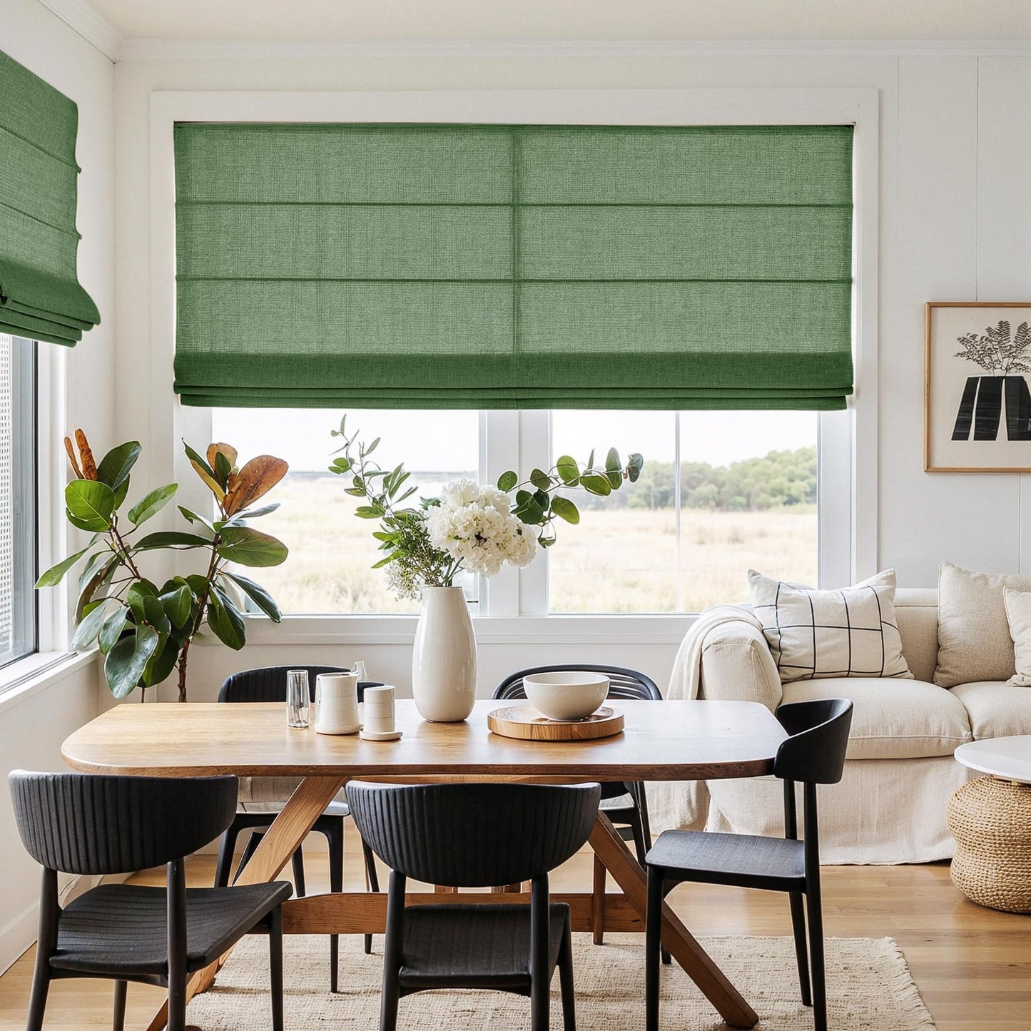 ChadMade Roman Shade for Farmhouse Interior Window, Cordless Custom Made Linen Blend Privacy Protection for Office Room Window Treatment, 1 Piece, Hunter Green, Belva Collection