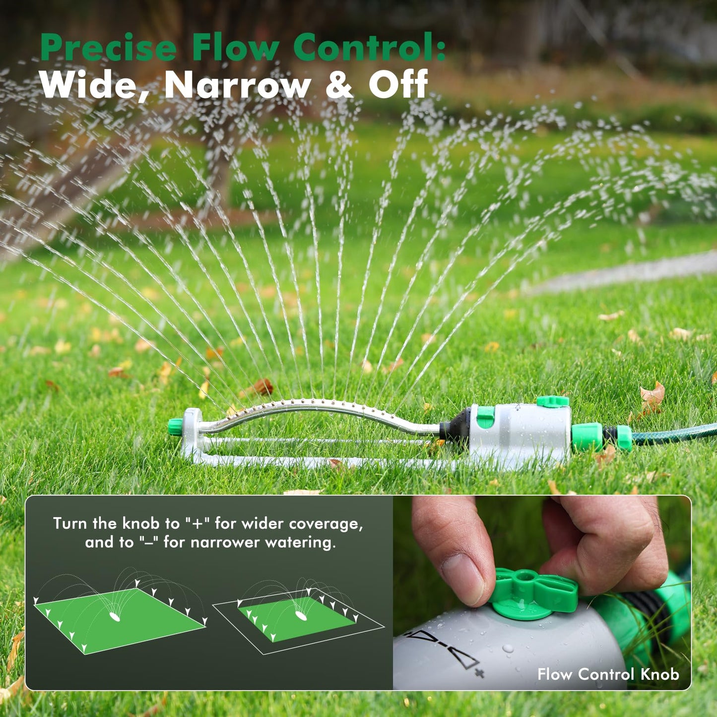 RESTMO Heavy Duty Oscillating Sprinkler with 18 Brass Nozzles, Stable Metal Base, Adjustable Flow & Width & Coverage, Lawn Sprinkler & Garden Sprinkler for Large Yard Irrigation