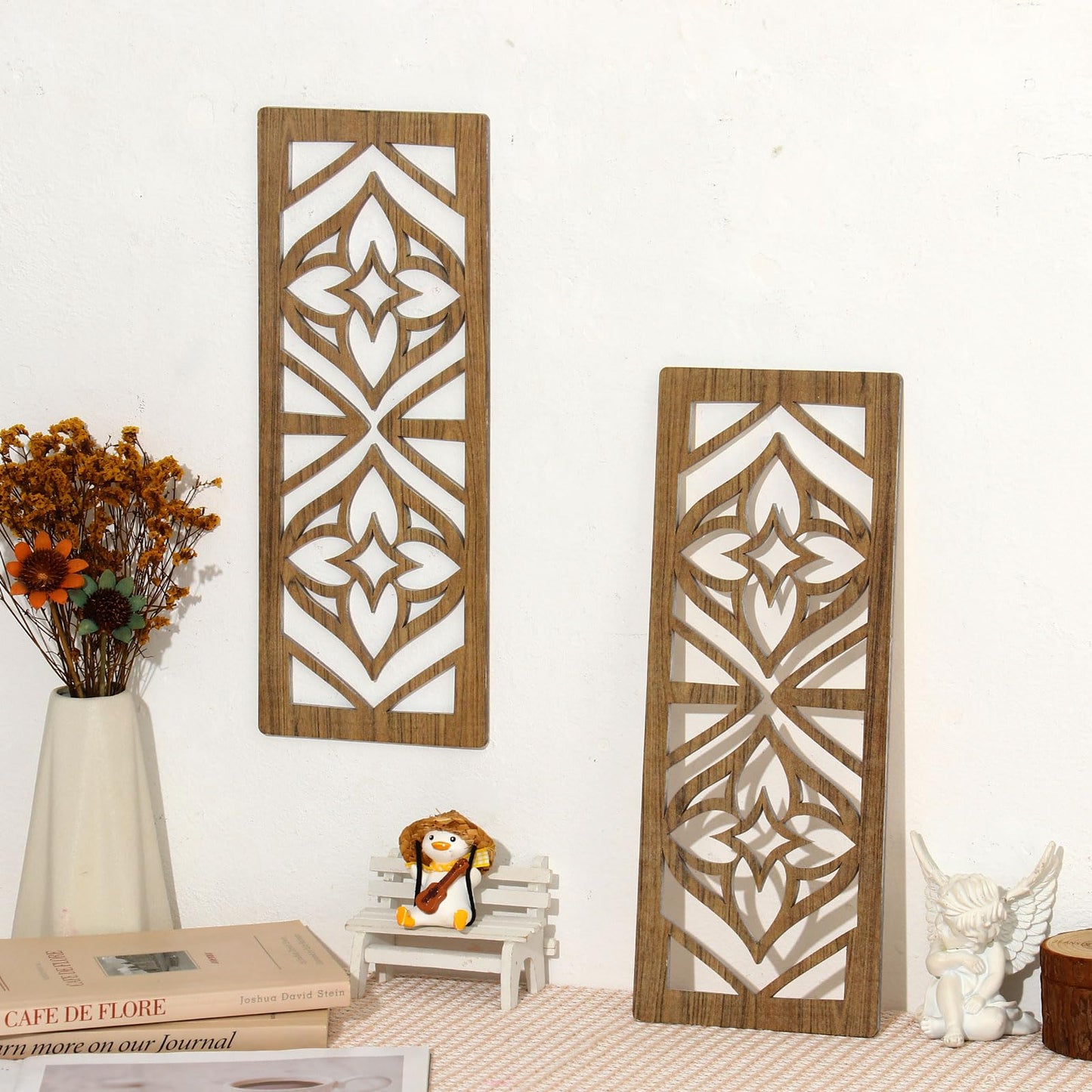 Zzbakress 2 Pcs Mid Century Modern Wall Decor Wooden Abstract Geometric Art for Home Living Room Bedroom (Style X)