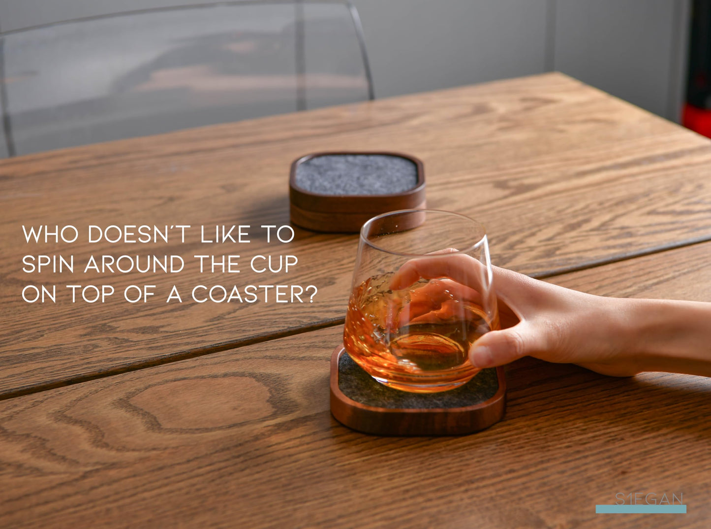 Wood Coaster for Drinks, Set of 6, Squircles Absorbent and Insulation Felt Stackable Cup Holders, Coasters for Wooden Table, Designed by S1EGAN