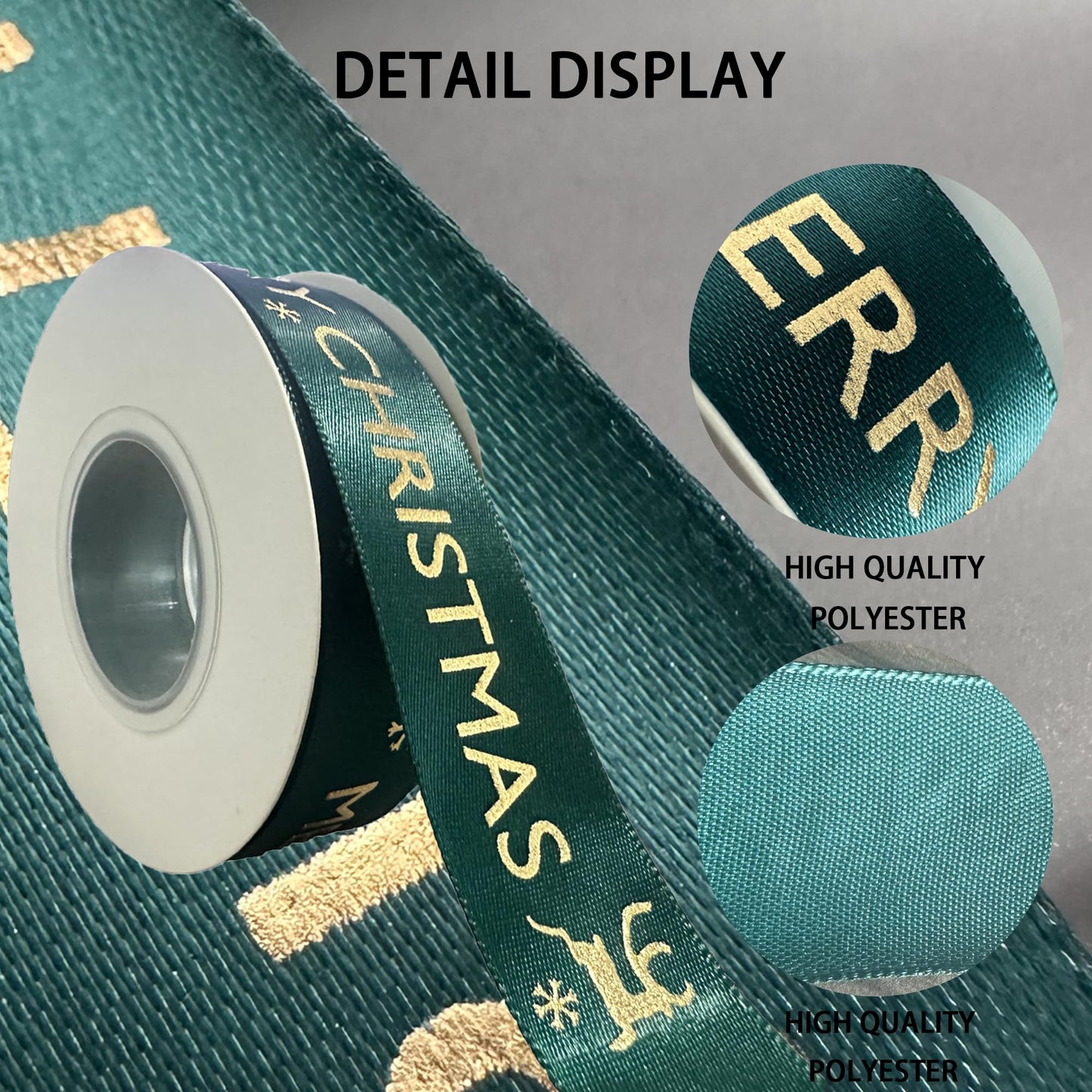 25 Yard Merry Christmas Ribbon,Christmas Ribbon 1 Inch Forest Green