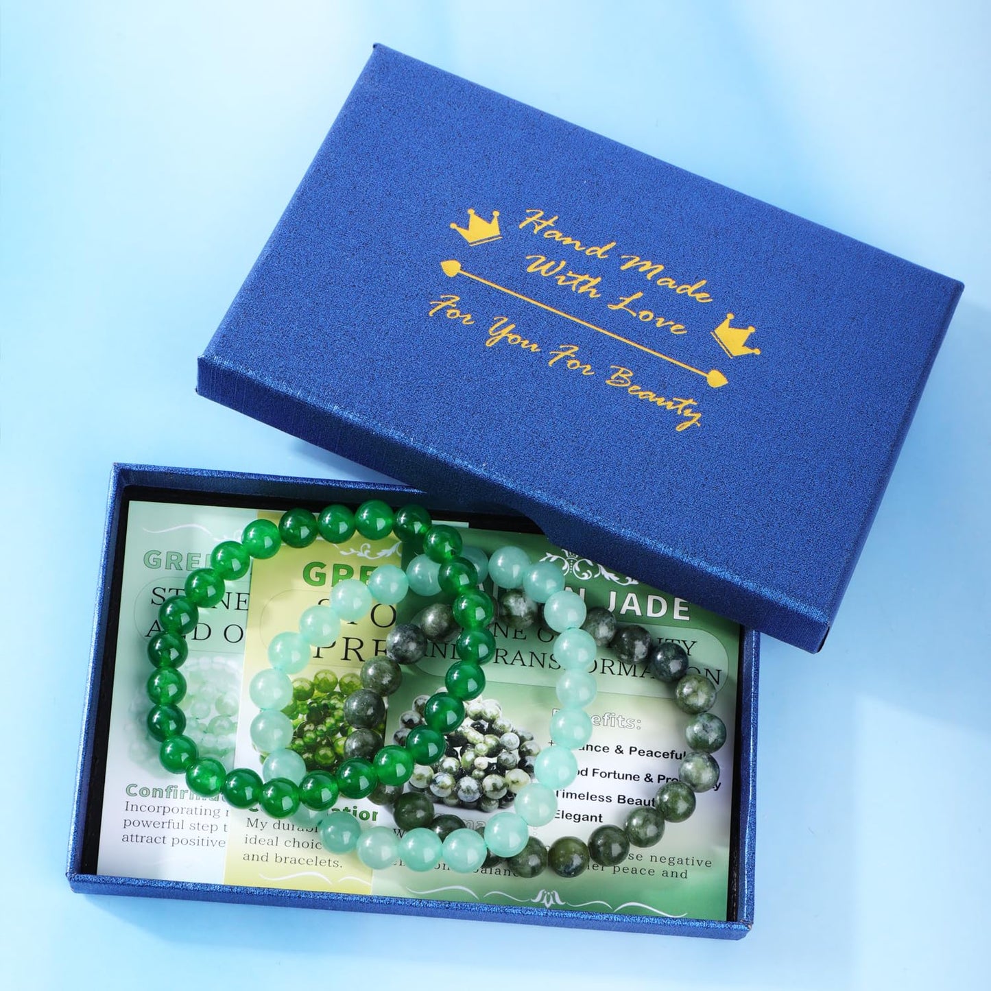 CMBYN 3-Pieces 8mm Natural Crystal Gemstone – ﻿Green Jade, Green Aventurine, Taiwan Jade Handmade Reiki Energy Healing Stretch Bracelets Jewelry for Yoga, Meditation, Unisex