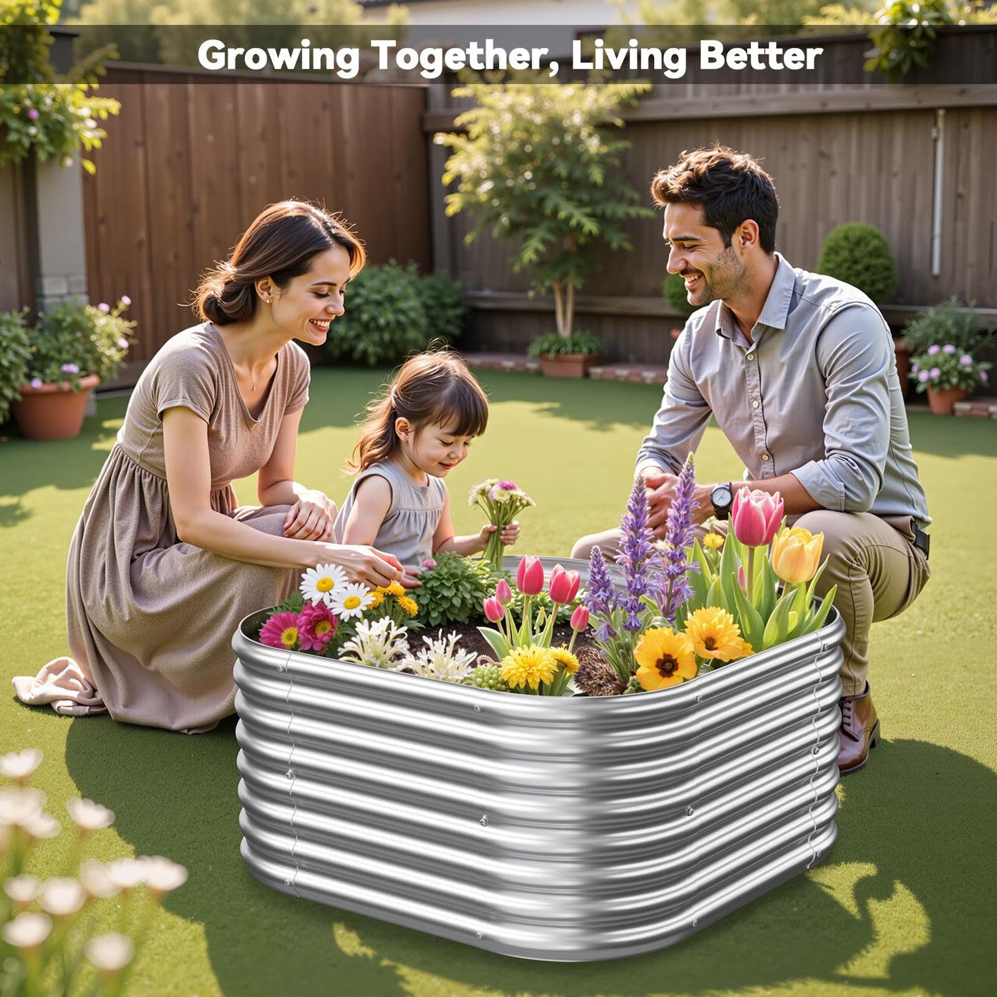 OZMSHF 4 Pcak 2x2FT Raised Beds for Gardening, Corrugated Galvanized Steel Raised Garden Bed, Outdoor Metal Above Ground Garden Bed for Vegetables and Flowers-2x2FTx10Inch