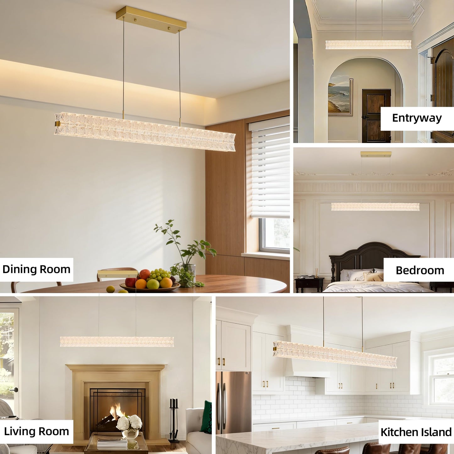 BESTWEST Modern 47.2inch Rectangle Crystal Chandelier, Dimmable Led Crystal Pendant Lighting for Dining Room Kitchen Island, Linear Chandelier Hanging Light Over Table