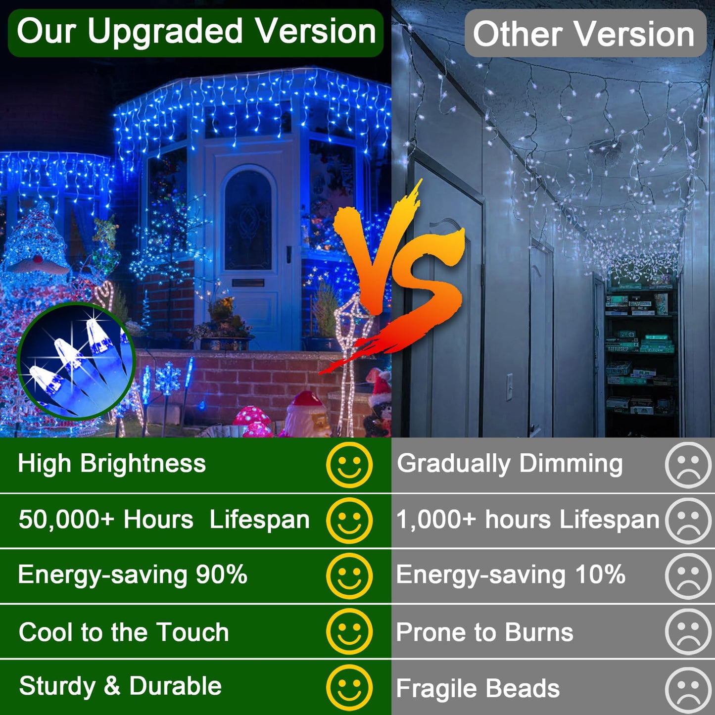66FT 670 LED Christmas Lights 148 Ice Drops, 12 Lighting Modes and Timer Memory Dimmable, Outdoor Waterproof Hanging String Light for Xmas Holiday Wedding Garden Fence House Tree Outside Decor (Blue)