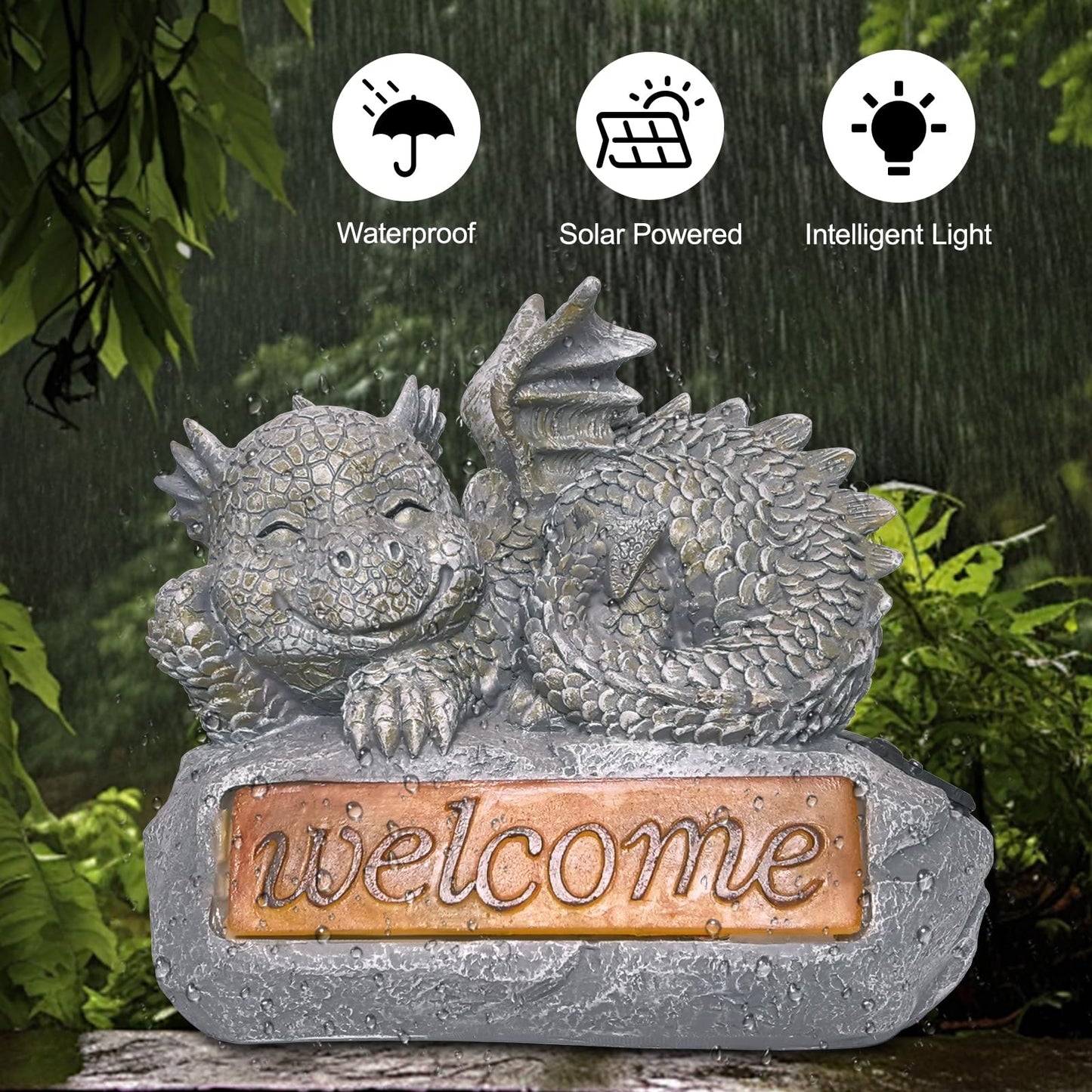 Vukjep Solar Garden Decorations-Garden Dragon Welcome Display Decorative，Decor for Patio, Yard, Lawn, Pathway, Landescape (Western Dragon Statue)