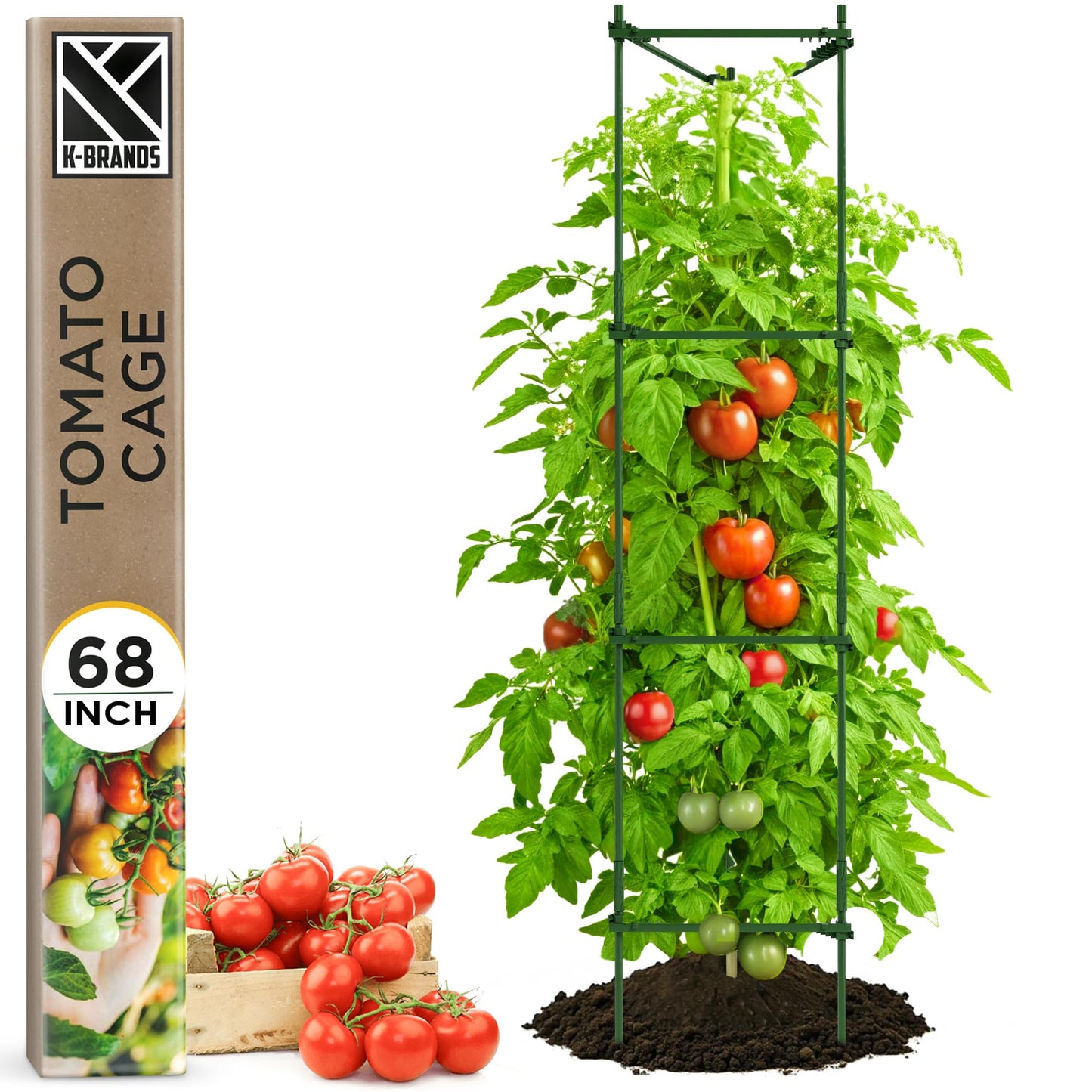 K-Brands Tomato Cage - Tomato Plant Stakes Support Cages, Trellis for Garden & Pots (Tall Upto 68 Inches)