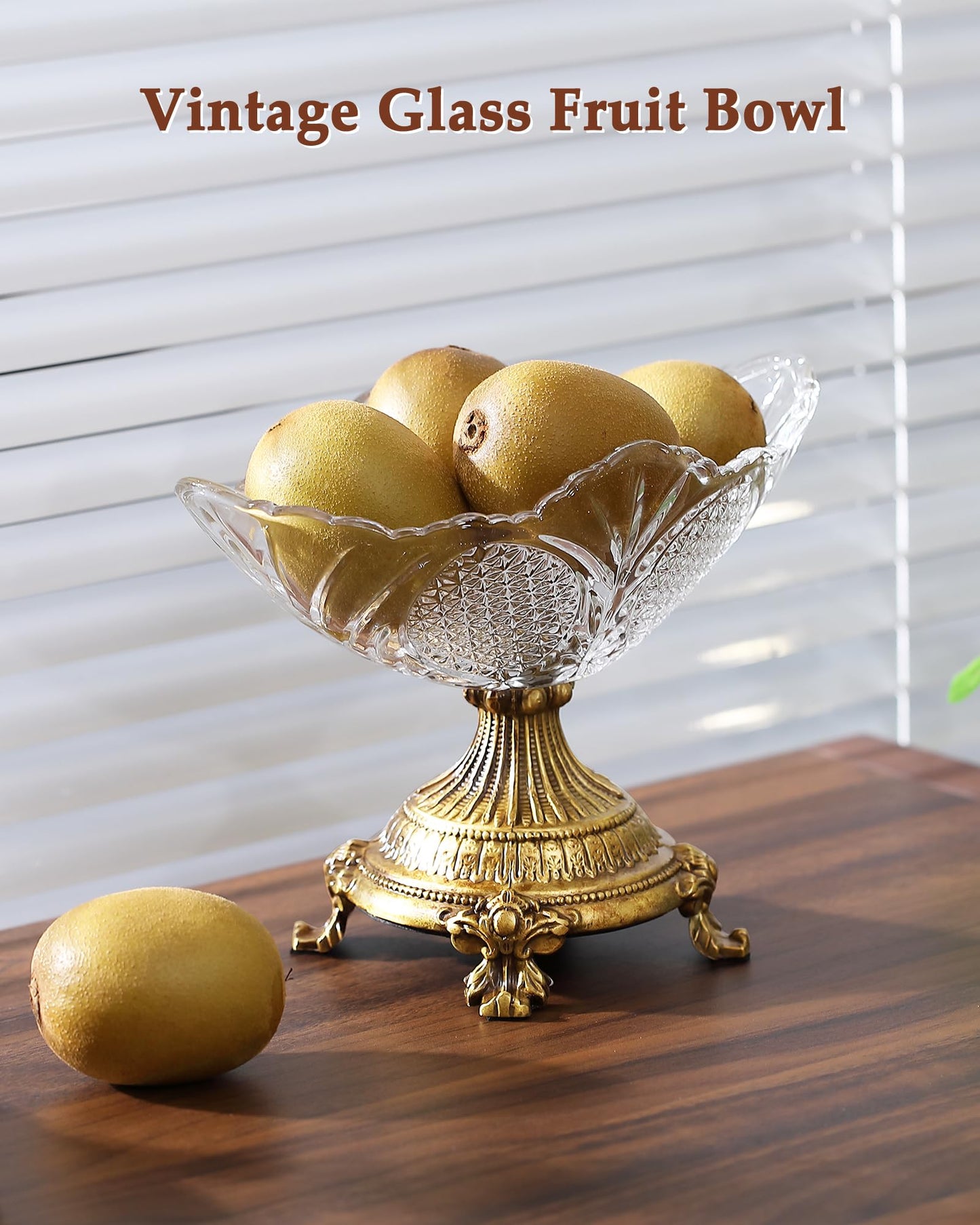 gloriousliving Small Glass Fruit Bowl，8" Decorative Bowl,Decorative Glass Bowl with Gold Pedestal, Kitchen Counter Fruit Bowls for Fruit Vegetable Candy and Key
