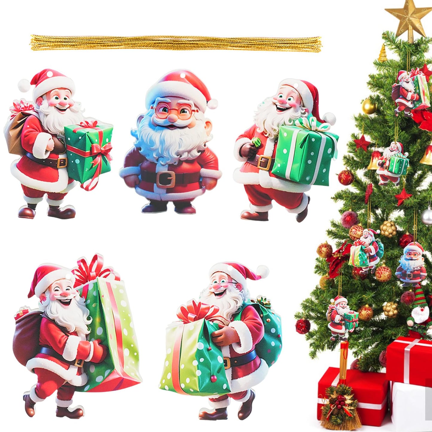 Santa Claus Ornaments 2025 Decoration Hanging Ornament, Acrylic Hanging Holiday Ornament Christmas Tree, Hanging Ornaments Christmas Decor Holiday Party Gifts (Santa Claus C)