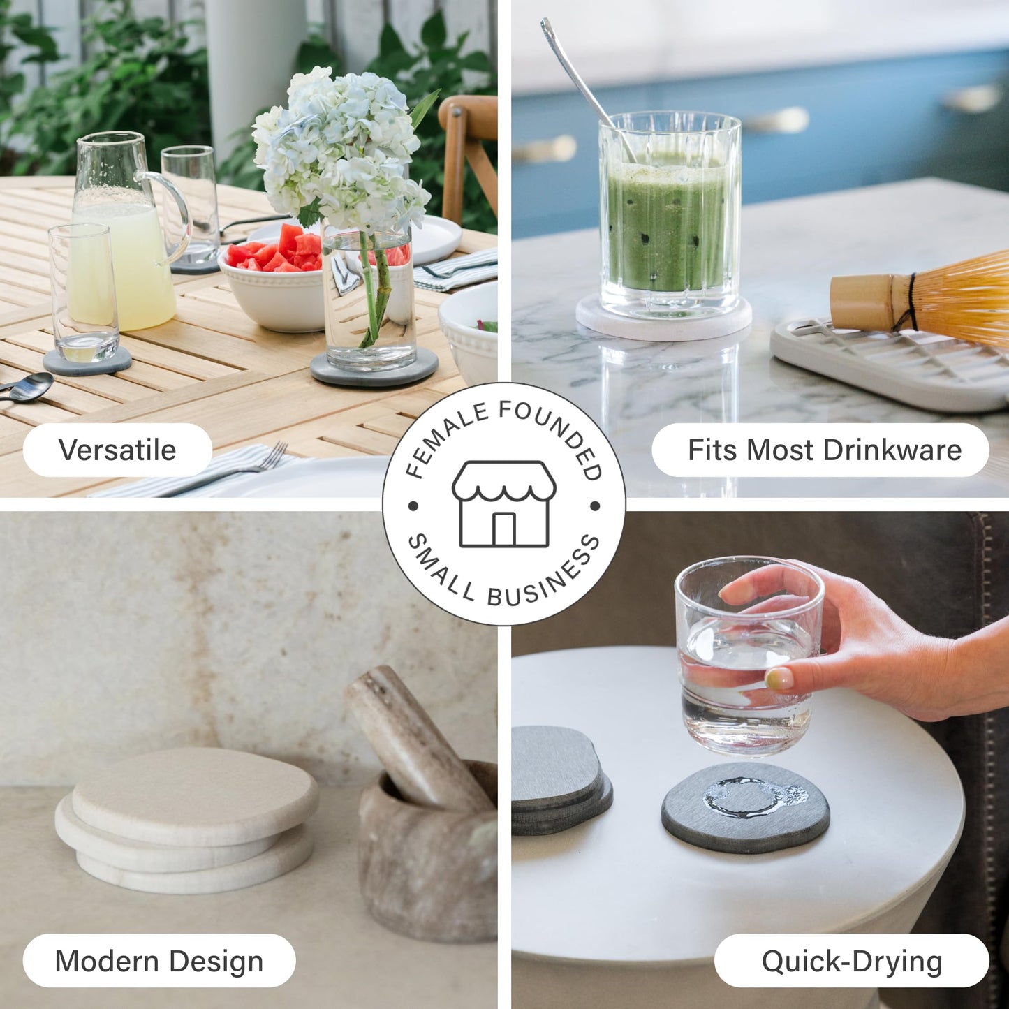 Dorai Home Stone Coasters Set - Diatomaceous Earth Water-Absorbing Drink Coaster for Coffee Table, Kitchen or Bar, Modern Stone Appearance | Slate - Set of 4