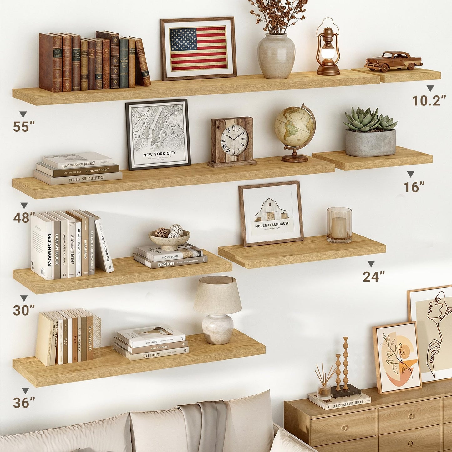 Vivelove 10" Deep Floating Shelves Over Toilet, 10.2" Wall Shelves for Bathroom Bedroom Kitchen Living Room Laundry Room, Modern Rustic Shelves for Home Decor, 10.2"x10.2"x1.5", Set of 2, Oak