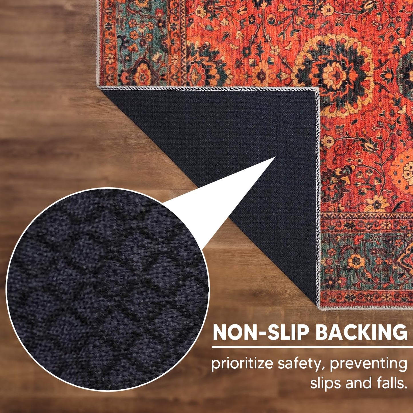 Keen Home Design 48"x72" Rug - Machine Washable Area Rug with Non-Slip Backing, Ideal for Living Room, Dining Room, Bedroom - Vintage, Easy Clean, Durable, Low Pile Rug - (4' x 6')