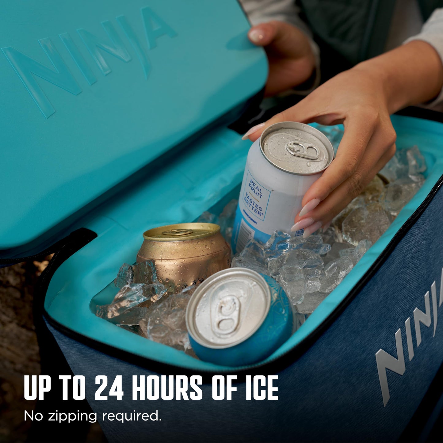 Ninja | Backpack Cooler | FrostVault Go 36 Can Soft Cooler | Leakproof Zipper with Built in Can Opener, 2 Ice Packs & Dry Storage Drawer | for Hiking, Camping & More | Lakeshore Blue | FF136NV