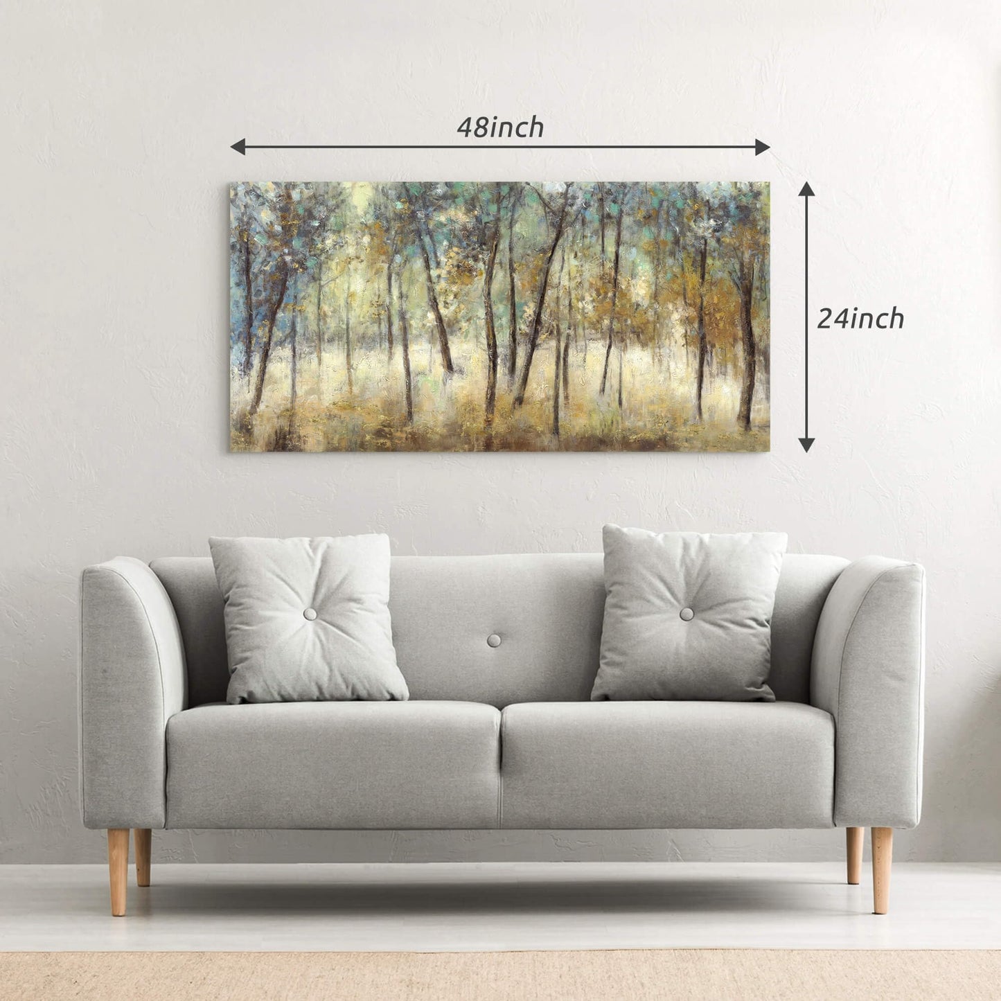 Tree Wall Art Canvas Painting: Forest Hand Painted Picture Abstract Nature Landscape Artwork Decor Modern Large Textured Print for Dining Room Bedroom Home Office