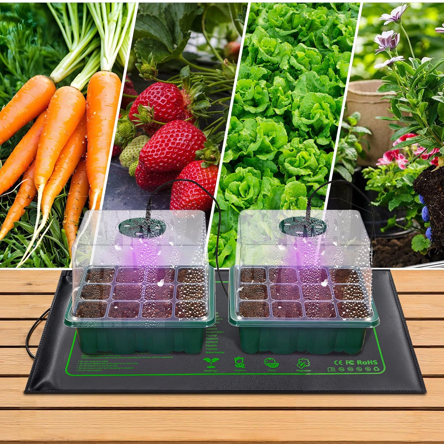 KEOHOLI Seed Starter Kit with Grow Light and Heat Mat, 6 Pack 12-Cell Seedling Trays with LED Panels, Adjustable Timer & Dimmer Indoor Plant Propagation Station for Herbs, Vegetables, Flowers