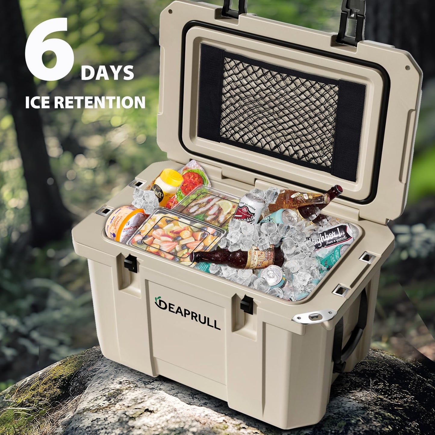 60 Quart Hard Cooler, Insulated Ice Chest Box Holds Ice for up to 6 Days, Portable Cooler with Nylon Rope Handles, Cup Holders, Double Latches for Camping Drink, Beach, Picnic, Fishing, Boat, Barbecue