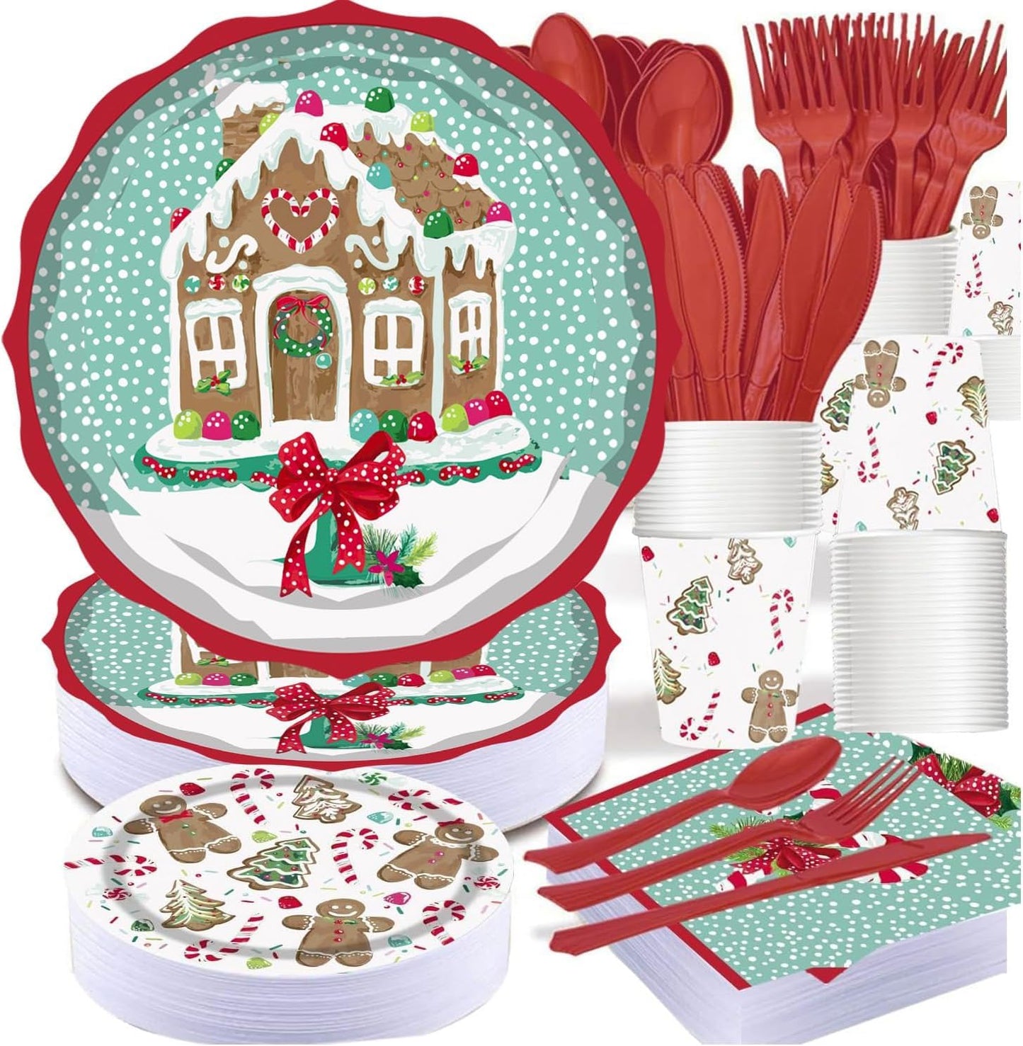 PAMMYAN Gingerbread House Paper Plates, 25 Set for kids Xmas Man Paper Plates, Perfect for School Gingerbread Party Christmas Winter Holiday Favor Supply Party