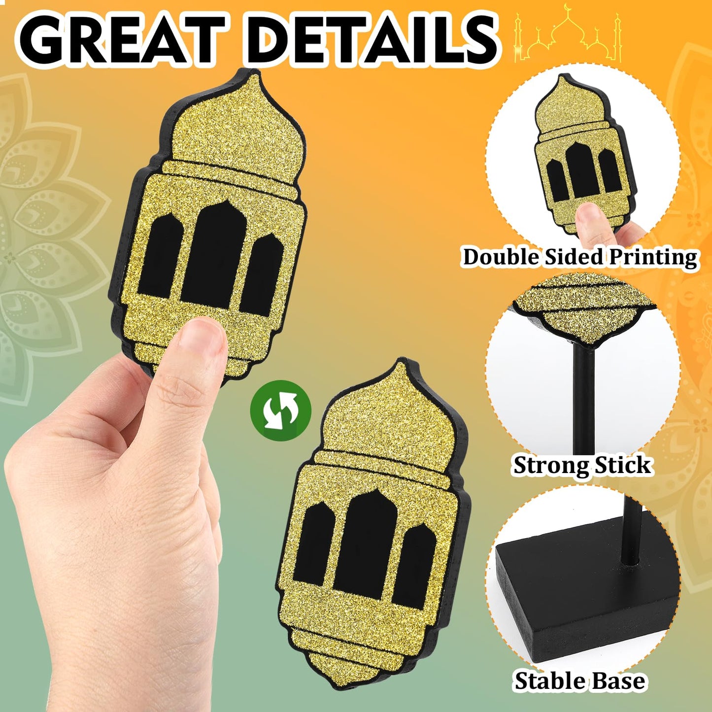 3 Pieces Ramadan Decorations Eid Mubarak Table Decor Wooden Set, Islamic Ramadan Tiered Tray Decor for Muslim Party Tabletop Decor Home (Shiny)